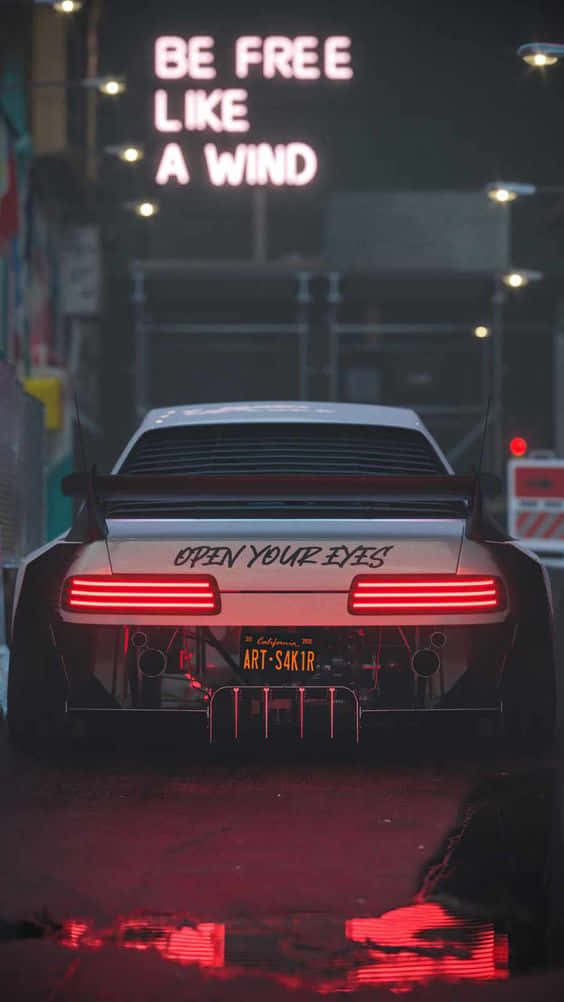 Nissan Silvia S13, white sports car, glowing red taillights, SD Phone Wallpaper