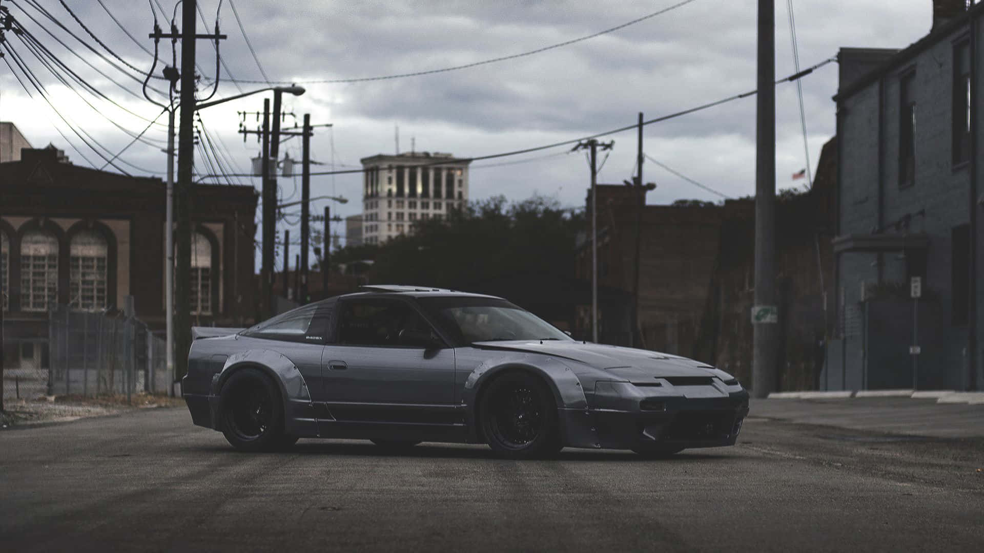 Nissan Silvia S13, white racing style, silver modified sports car, Full HD Desktop Wallpaper