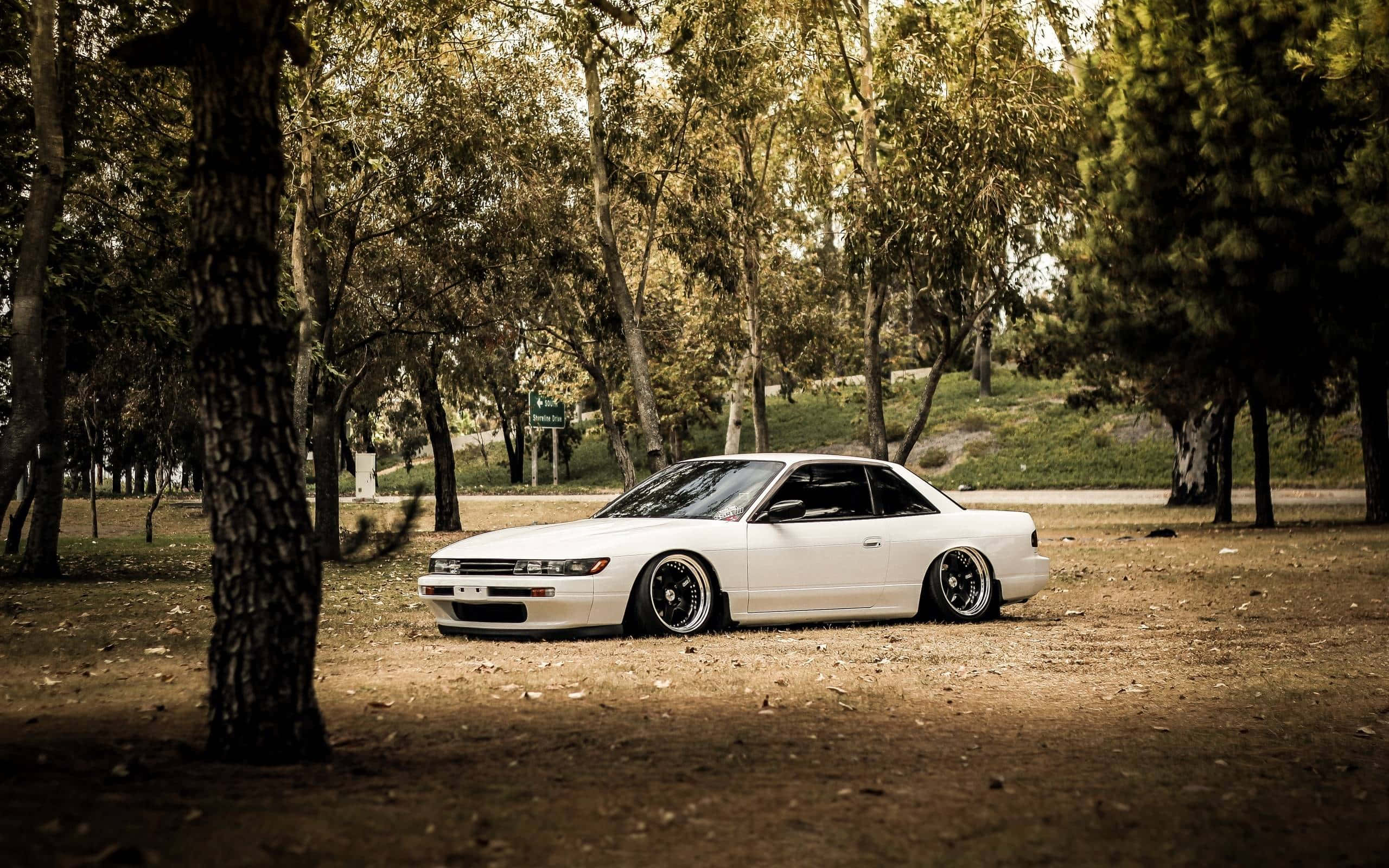 Nissan Silvia S13, white, dirt path, 2K Desktop Wallpaper