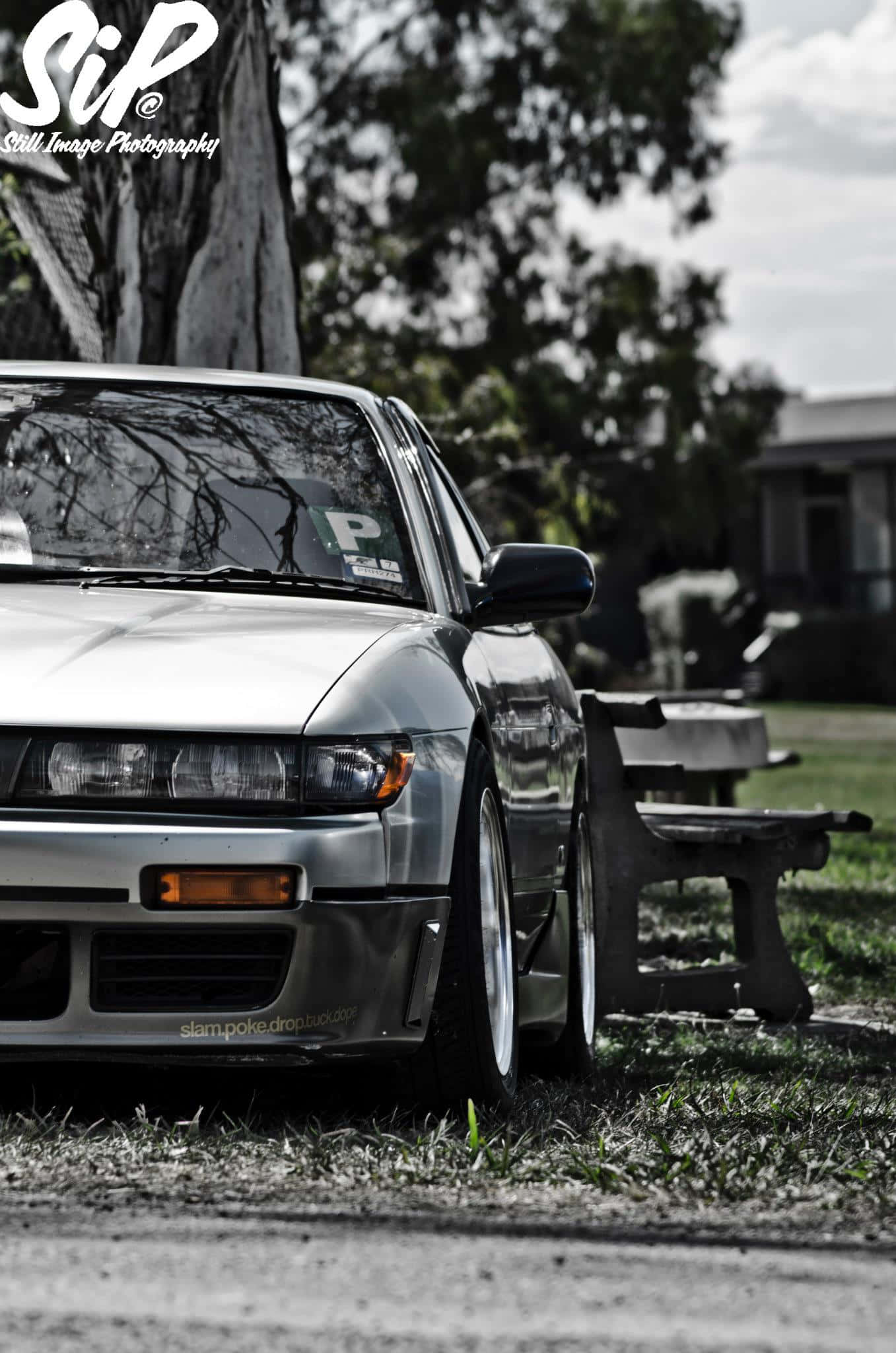 Nissan Silvia S13, silver, slammed suspension, Full HD Phone Wallpaper