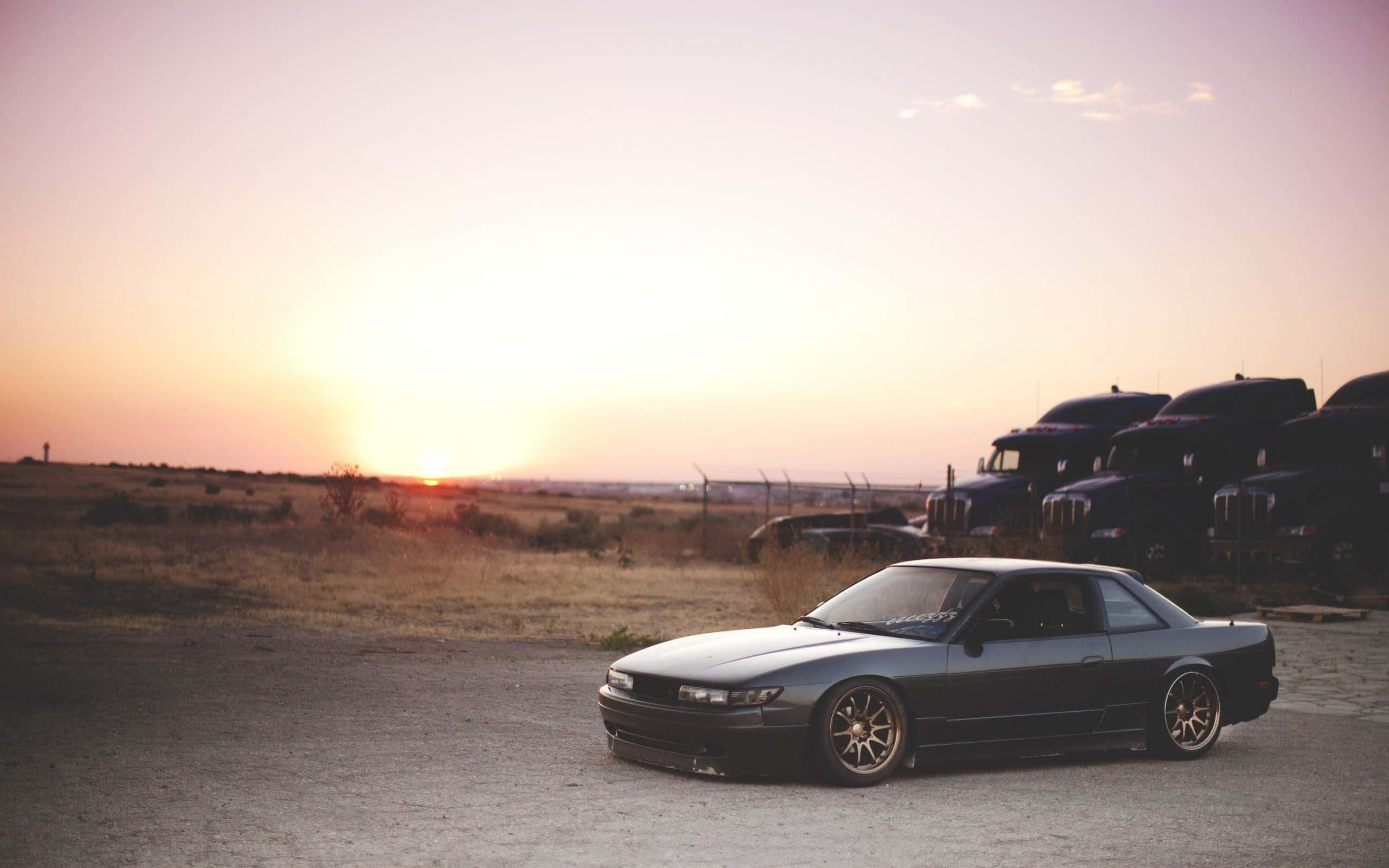 Nissan Silvia S13, black, sunset, 2K Desktop Wallpaper