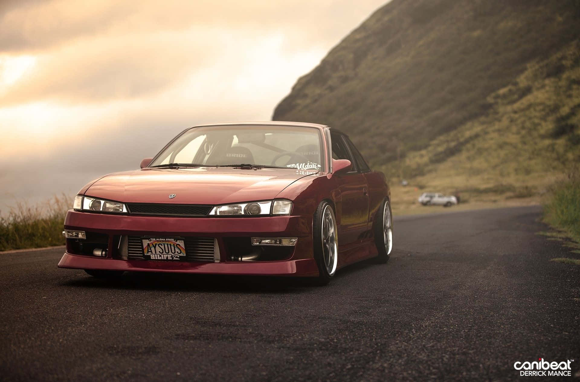 Nissan Silvia S13, maroon, custom wheels, Full HD Desktop Wallpaper