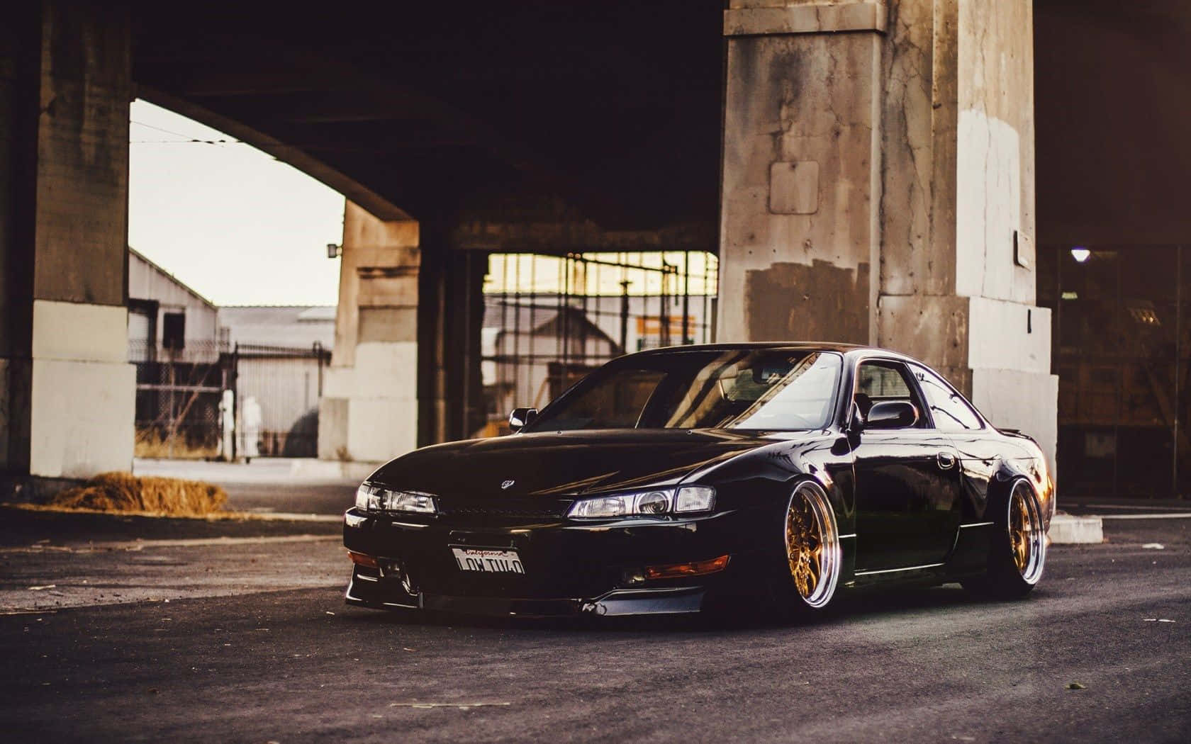 Nissan Silvia S13, black, gold rims, HD Desktop Wallpaper