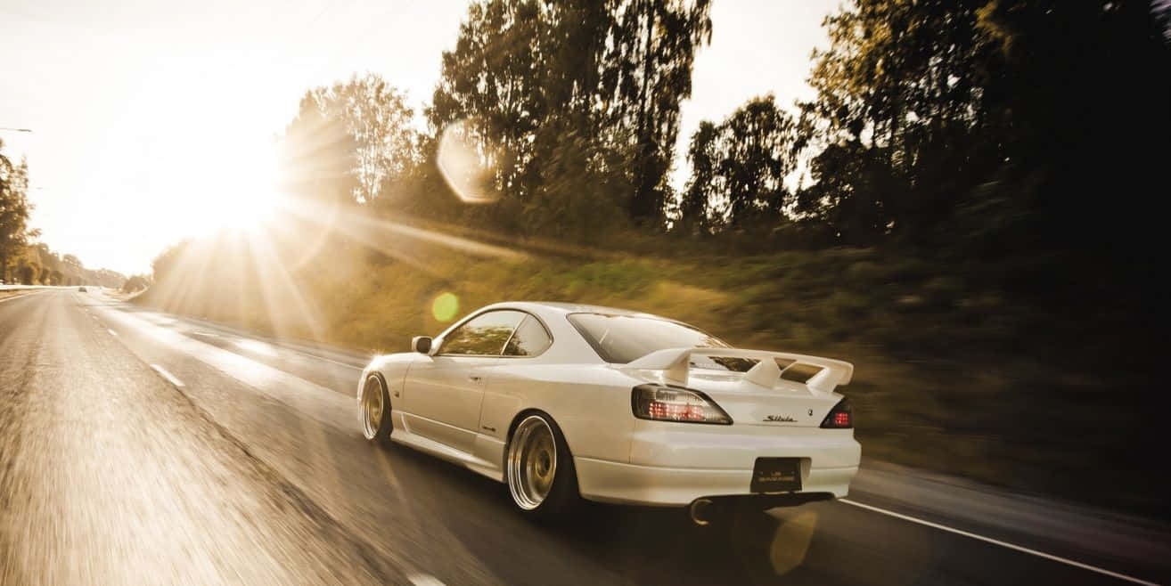 Nissan Silvia S15, white, sun-drenched road, HD Desktop Wallpaper