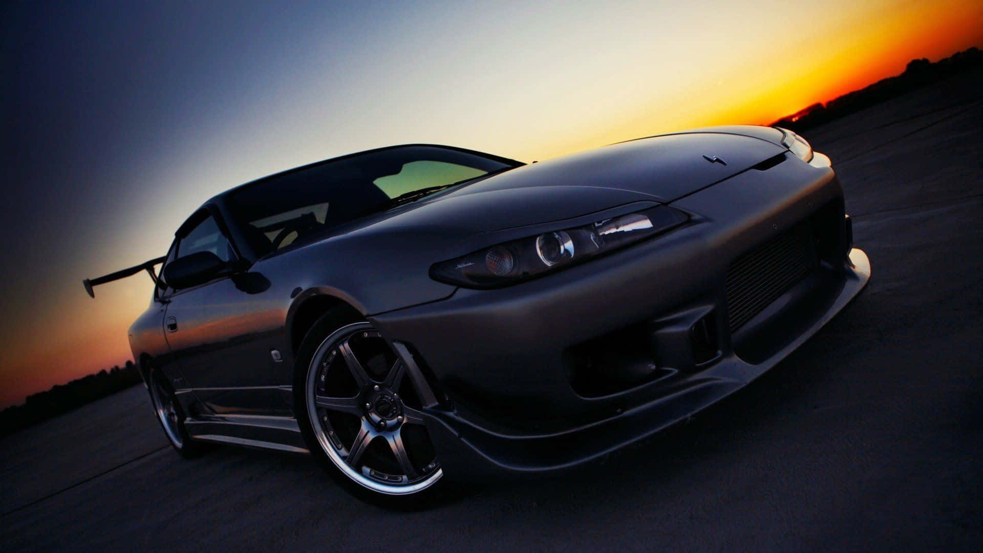 Nissan Silvia S15, matte black, rear wing, Full HD Desktop Wallpaper