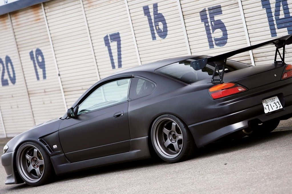 Nissan Silvia S15, matte black, large rear wing, SD Desktop Wallpaper