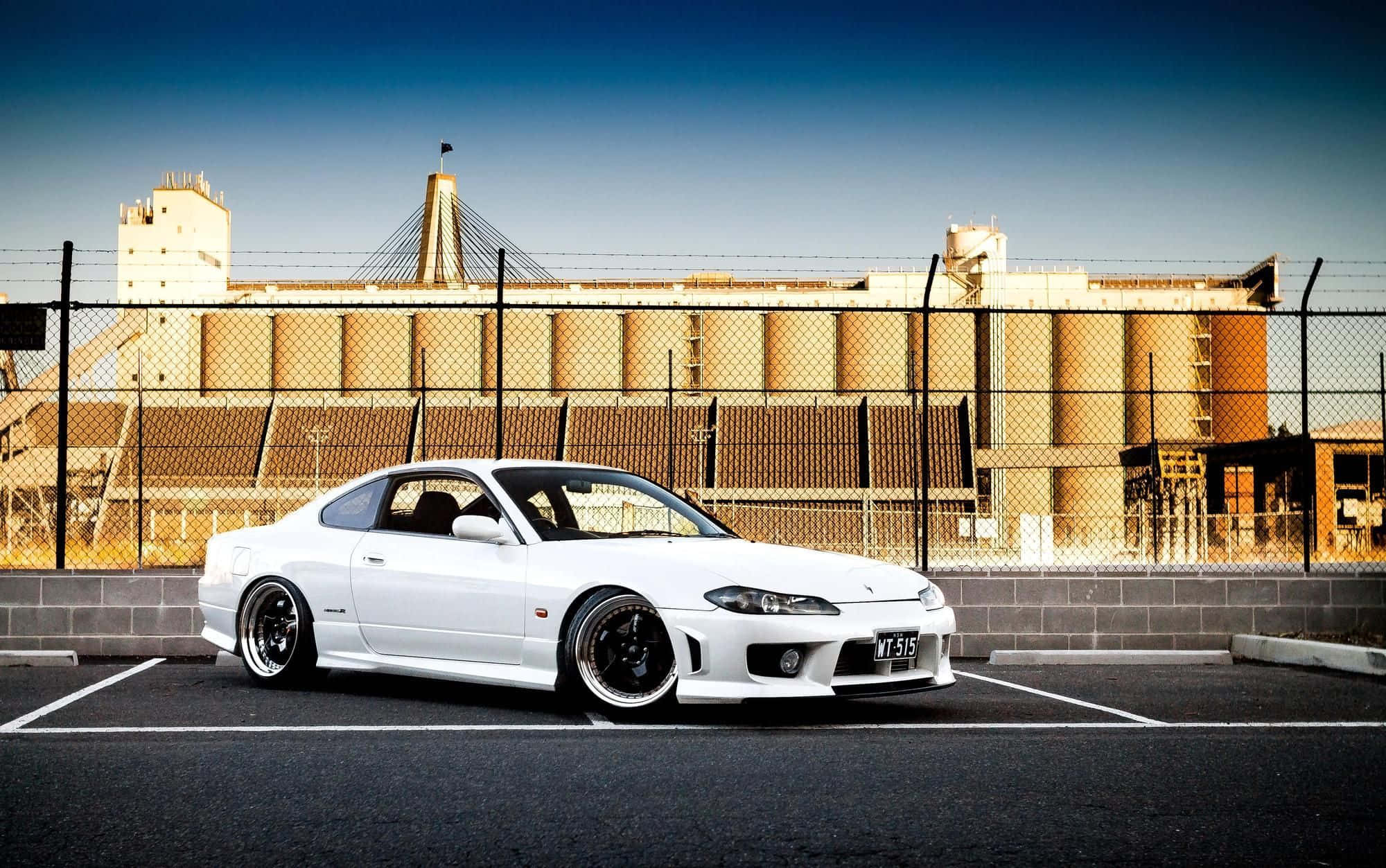 Nissan Silvia S15, white, industrial buildings, Full HD Desktop Wallpaper