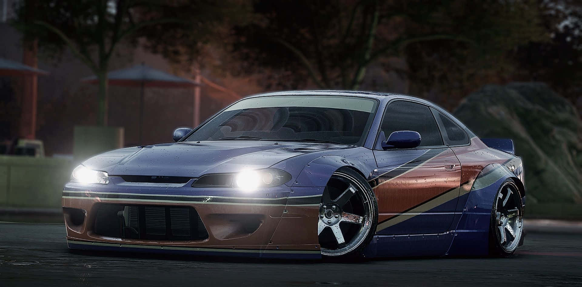 Nissan Silvia S15, blue and bronze, glowing headlights, Full HD Desktop Wallpaper