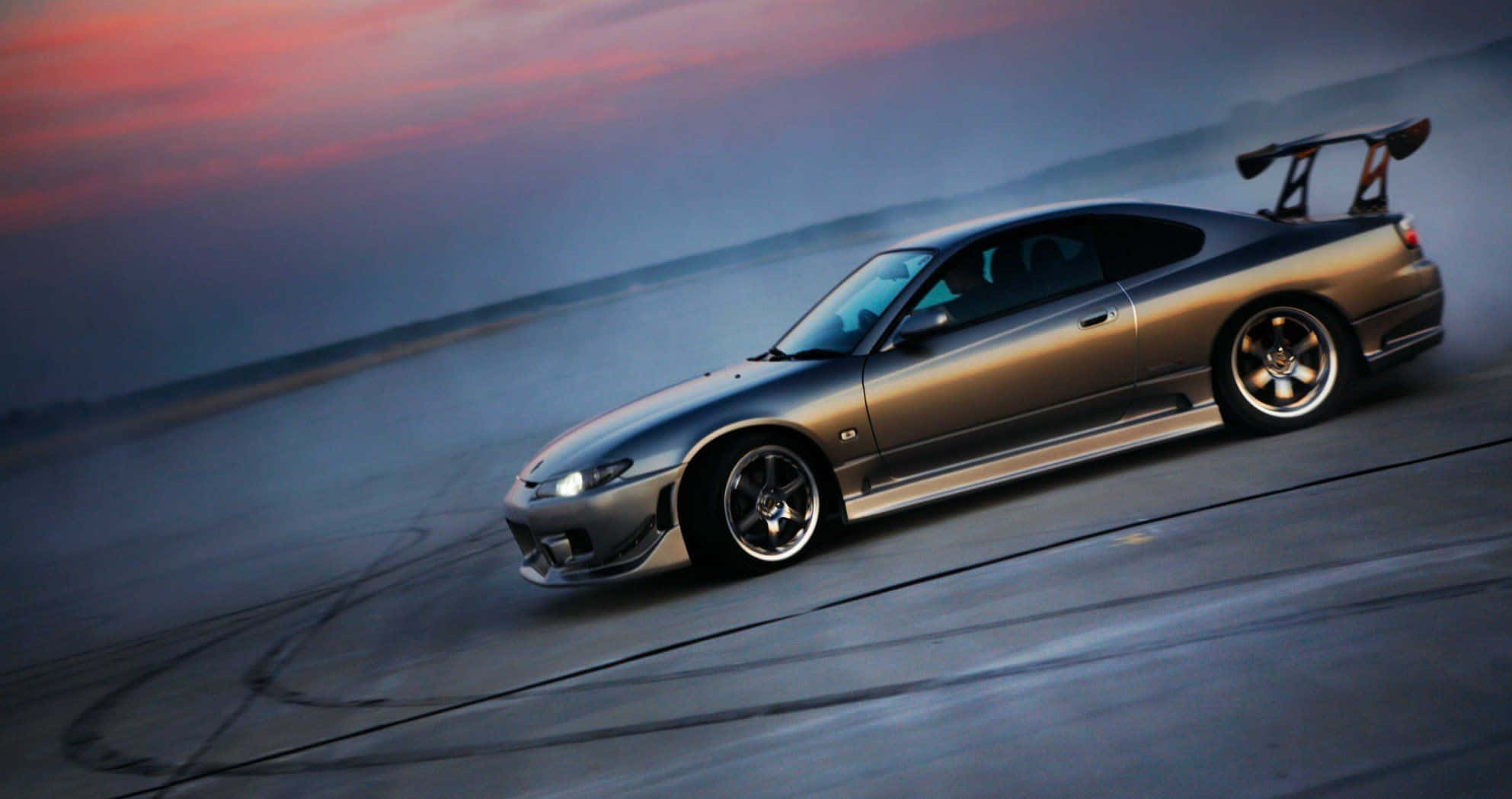 Nissan Silvia S15, gold, wet track, Full HD Desktop Wallpaper