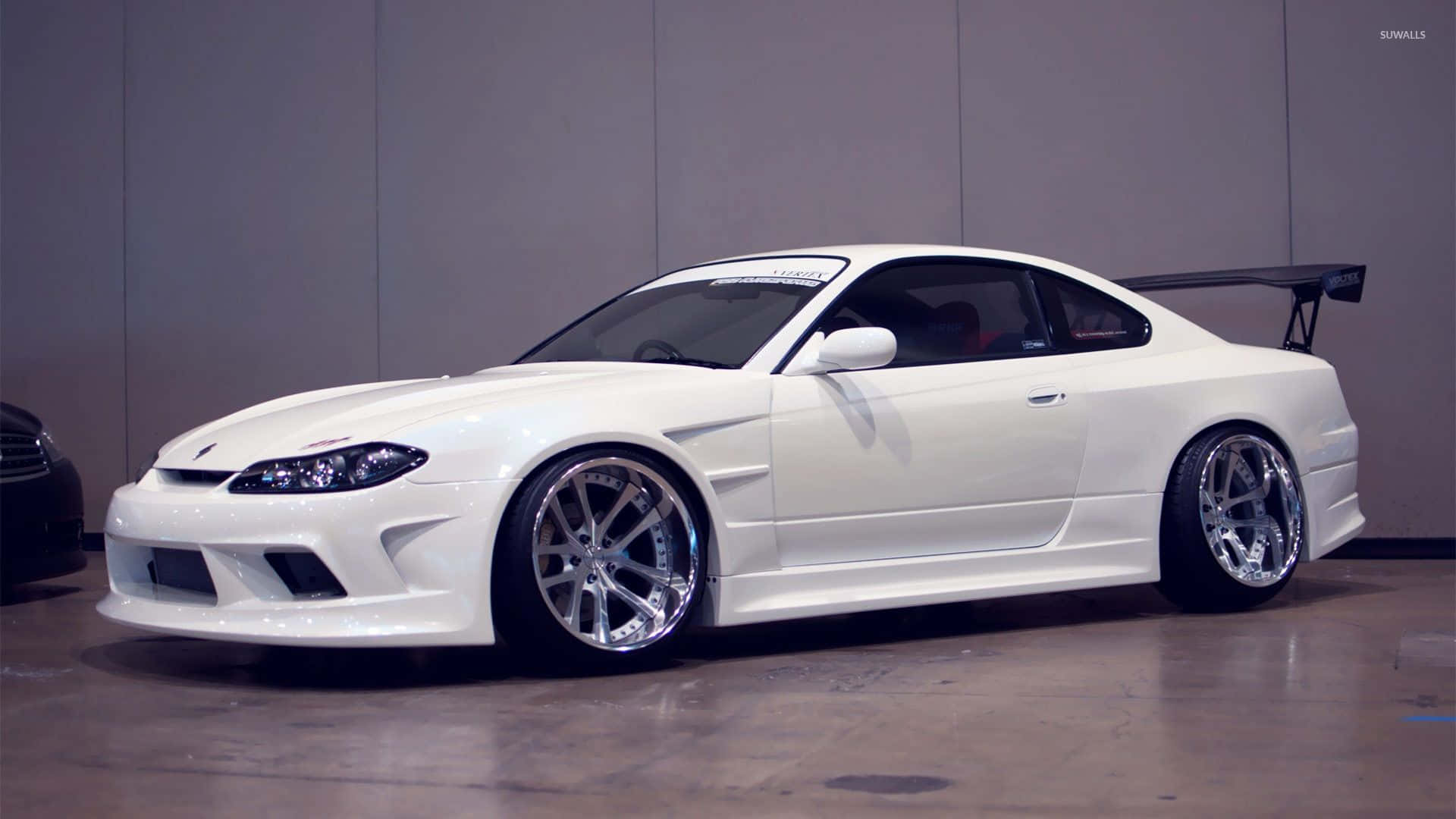 Nissan Silvia S15, white, large rear wing, Full HD Desktop Wallpaper