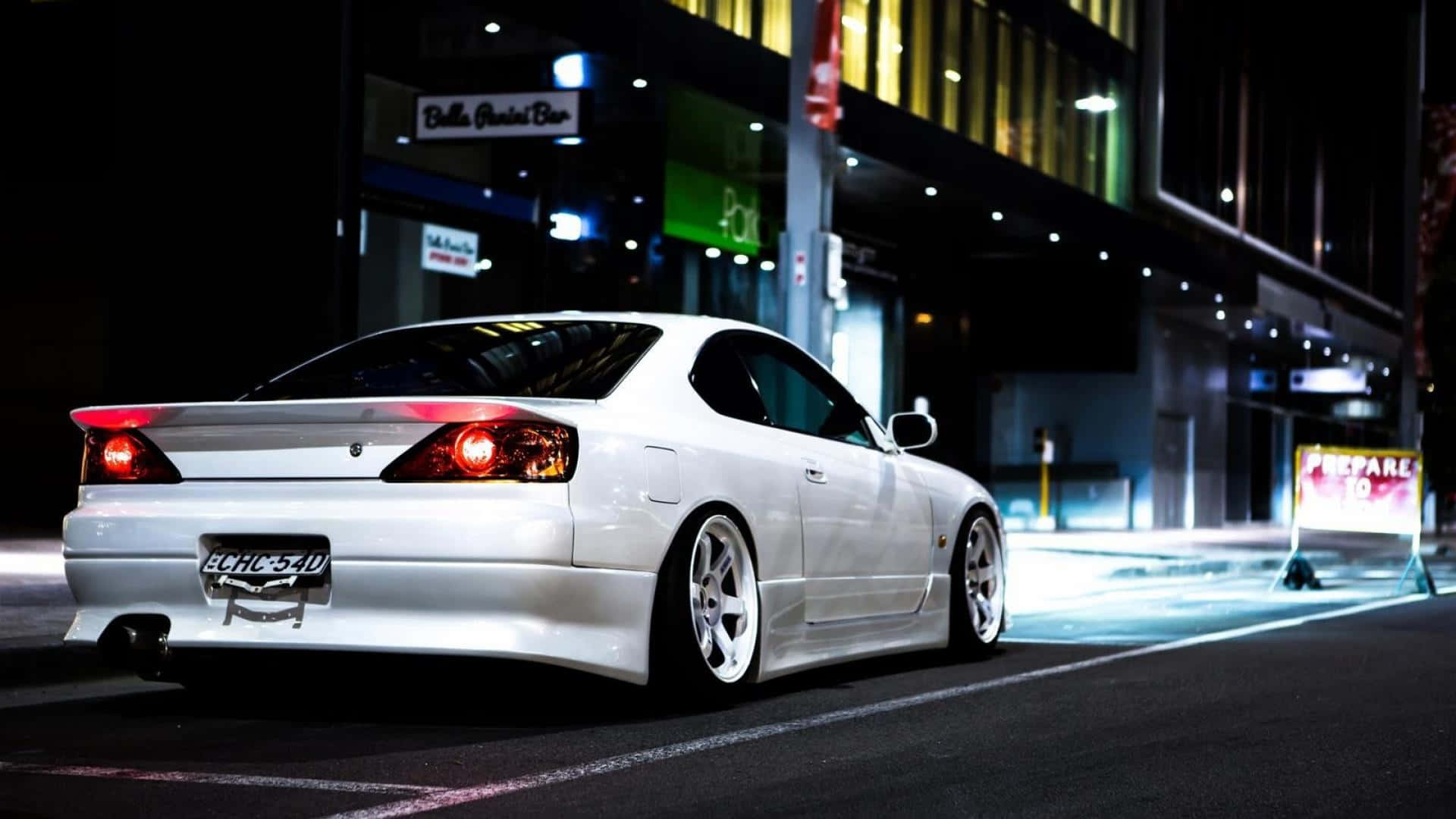 Nissan Silvia S15, neon lights, wet city street, Full HD Desktop Wallpaper