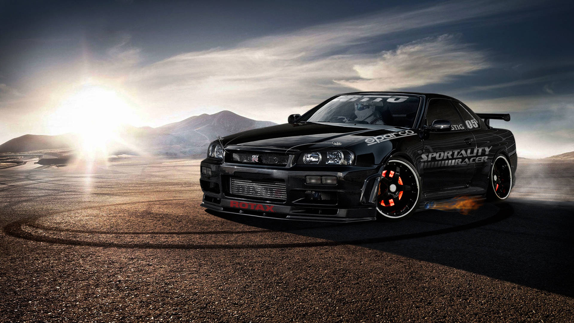 Nissan Skyline GTR R34, drift car, black, Full HD Desktop Wallpaper