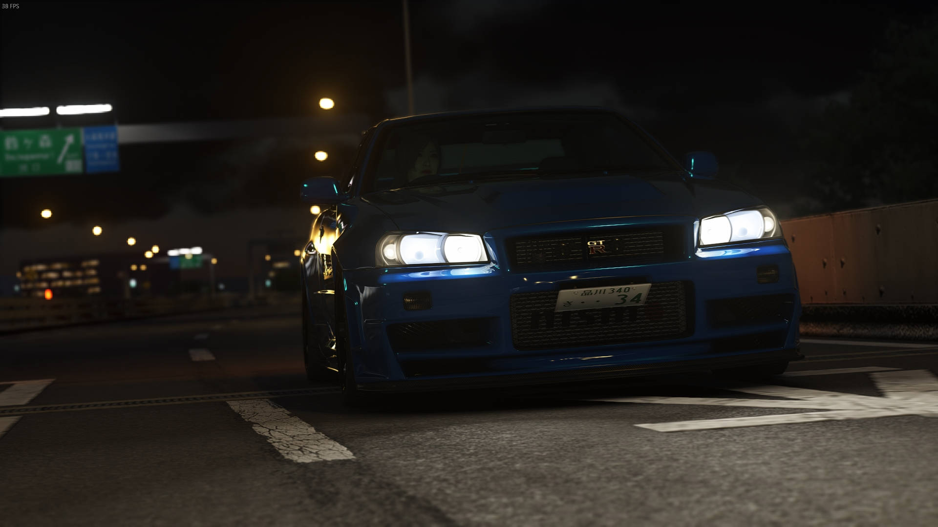 Nissan Skyline GTR R34, highway, night, Full HD Desktop Wallpaper