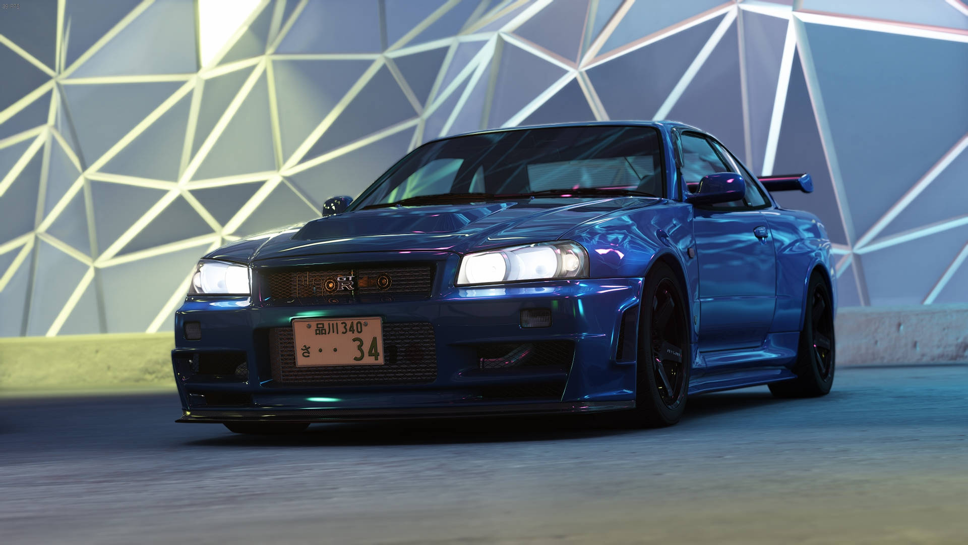 Nissan Skyline GTR R34, blue, glossy finish, Full HD Desktop Wallpaper