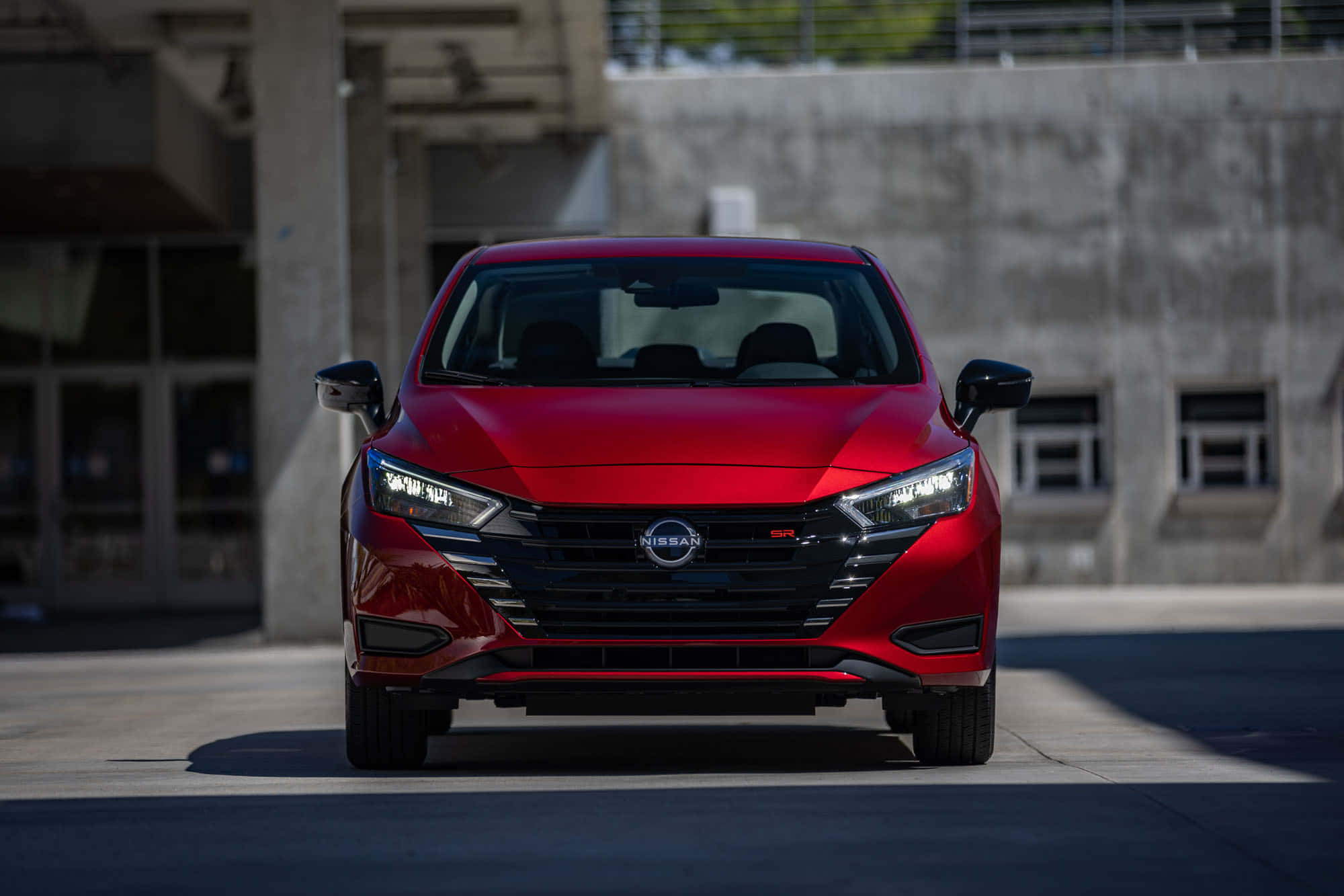 Nissan Versa, vibrant red, sharp headlights, Full HD Desktop Wallpaper
