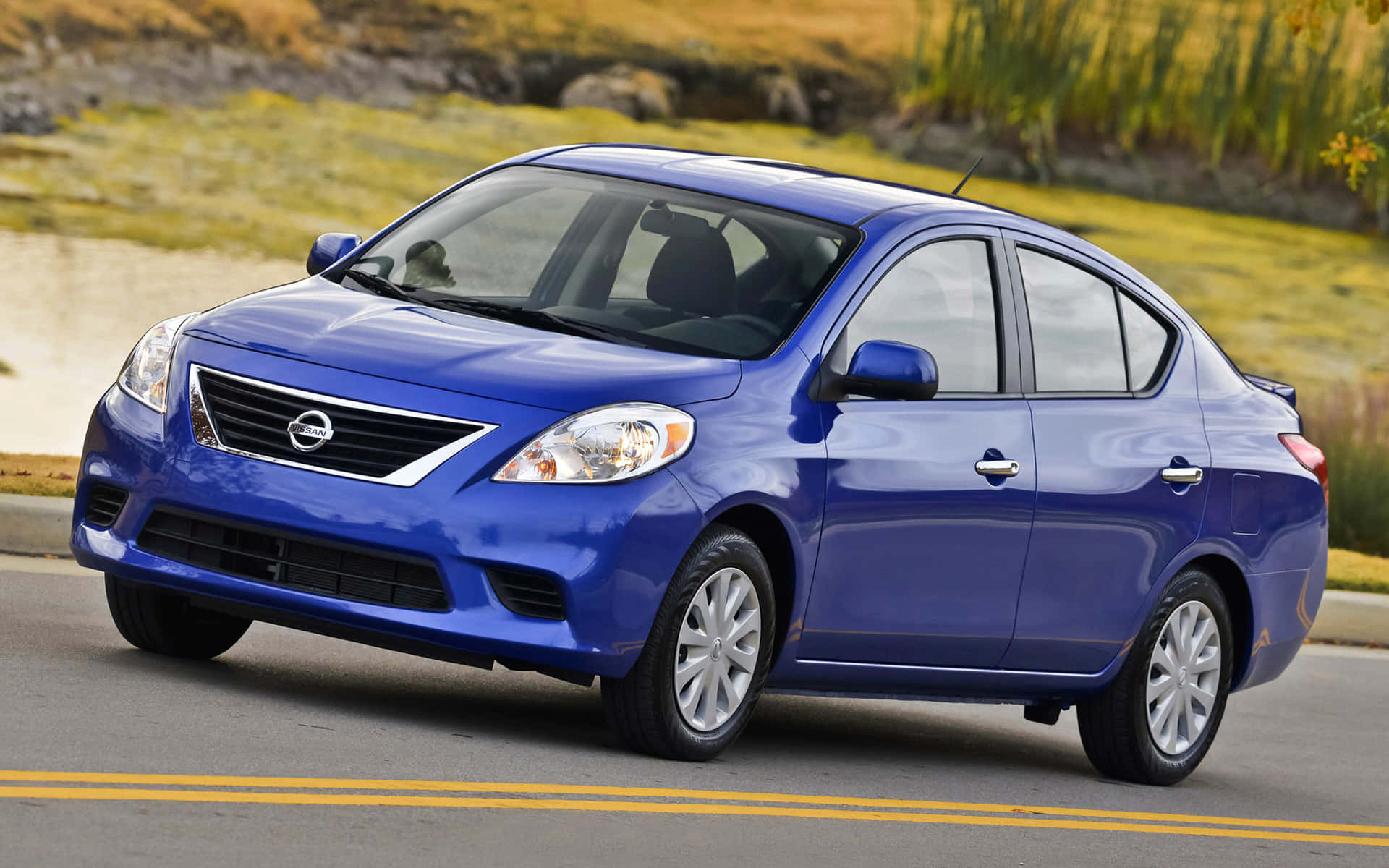 Nissan Versa 2020, vibrant blue, sunlit road, Full HD Desktop Wallpaper
