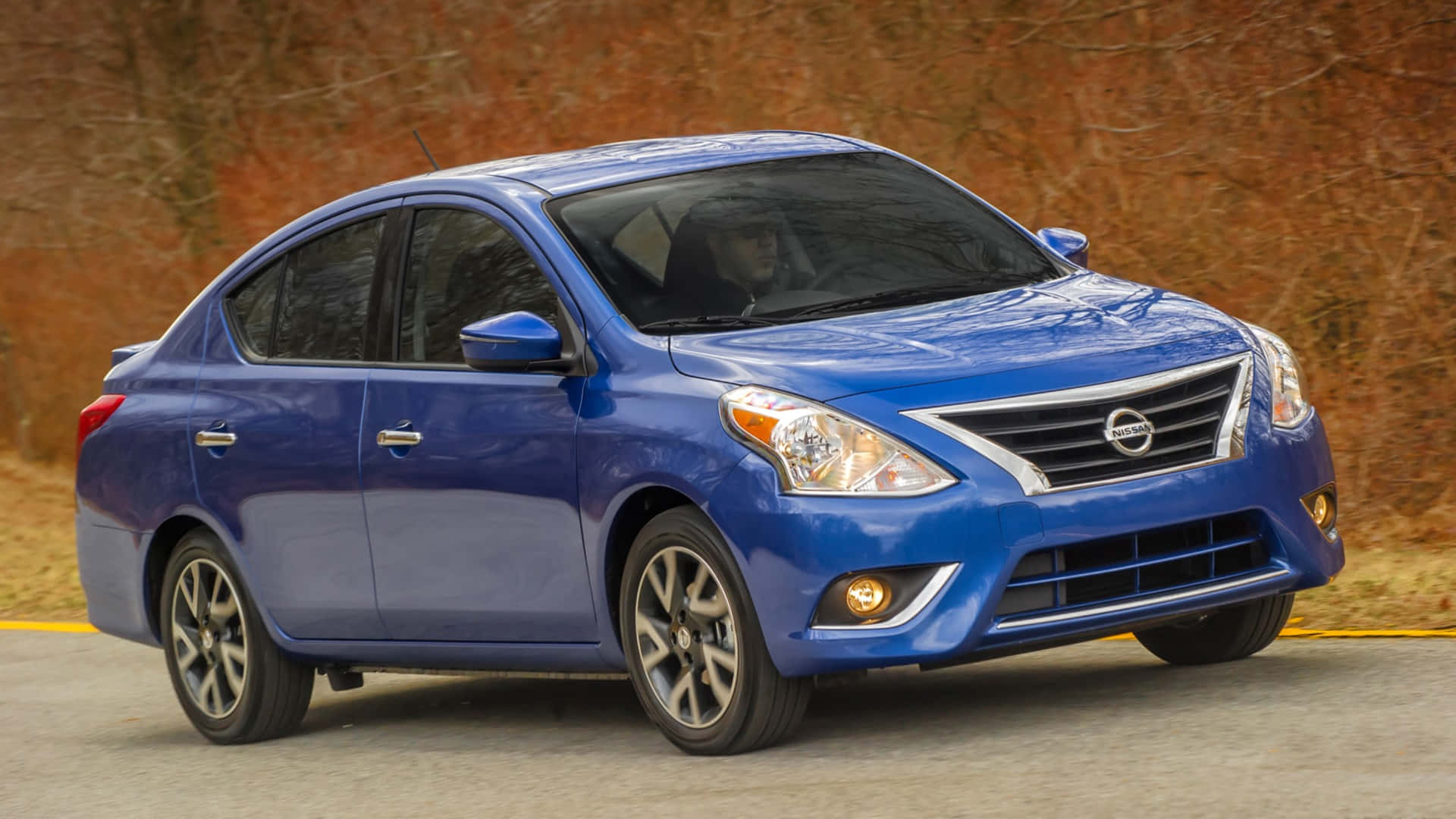 Nissan Versa, vibrant blue, paved road, Full HD Desktop Wallpaper
