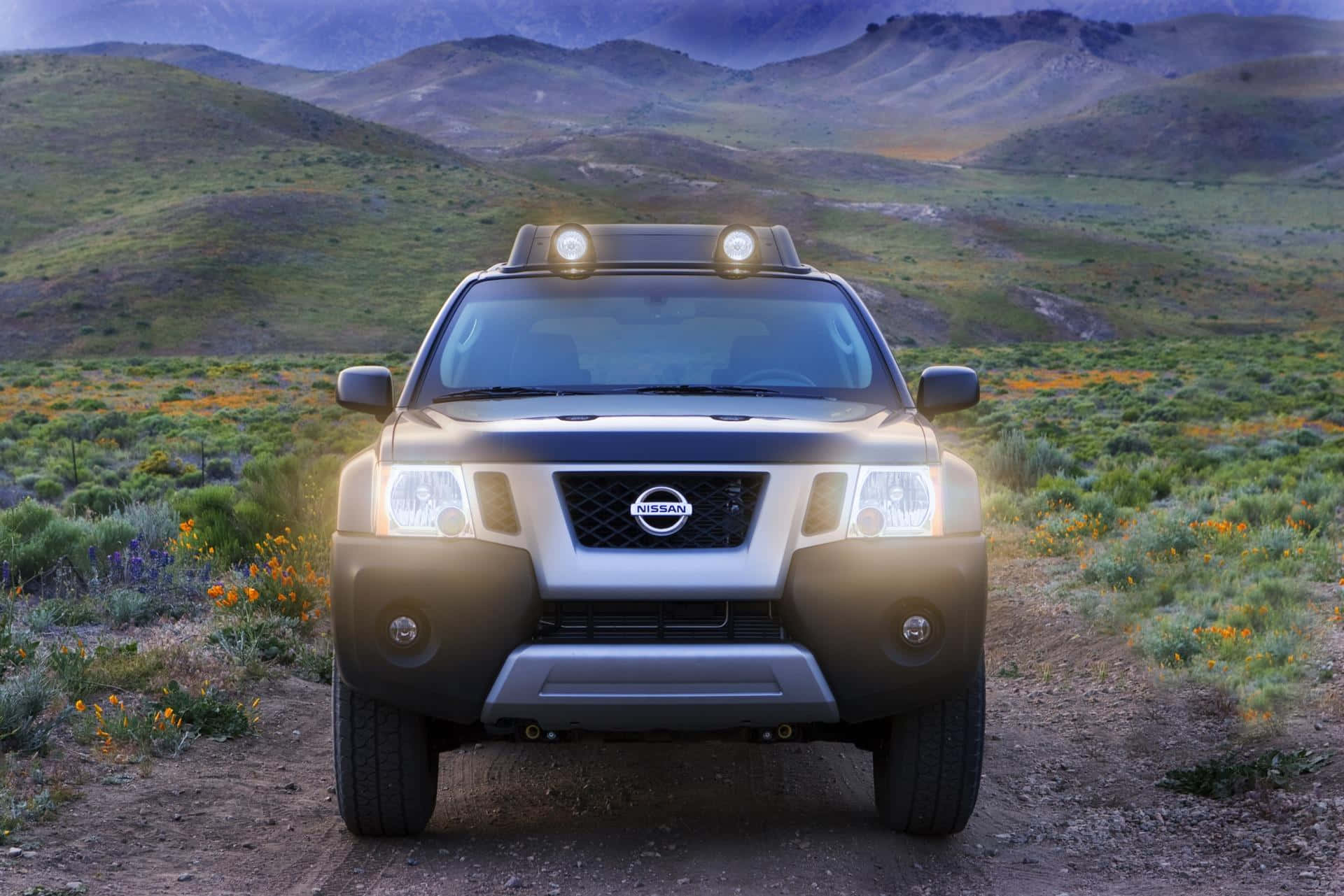Nissan Xterra, glowing headlights, dirt trail, Full HD Desktop Wallpaper