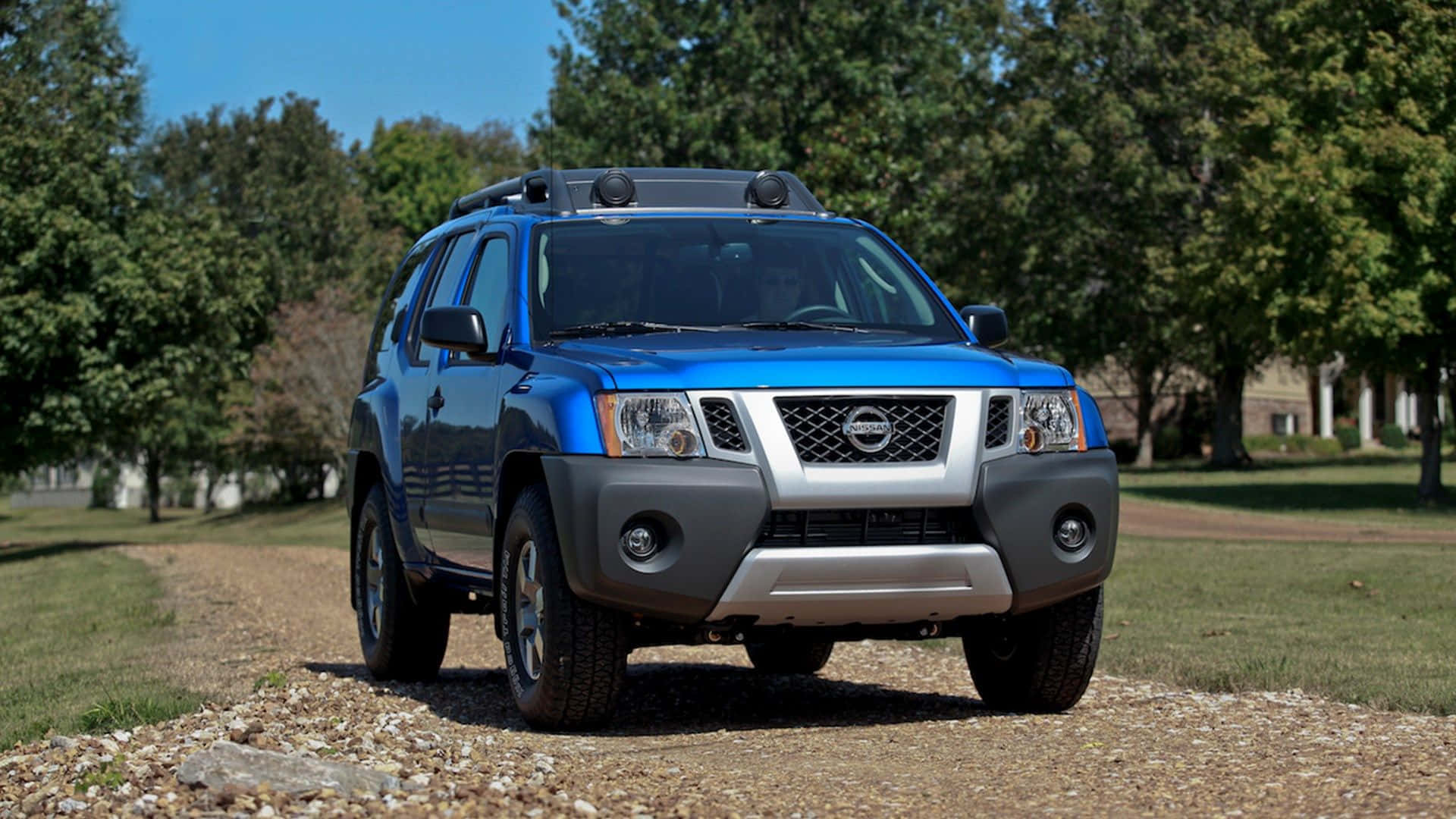 Nissan Xterra, vibrant blue, gravel path, Full HD Desktop Wallpaper