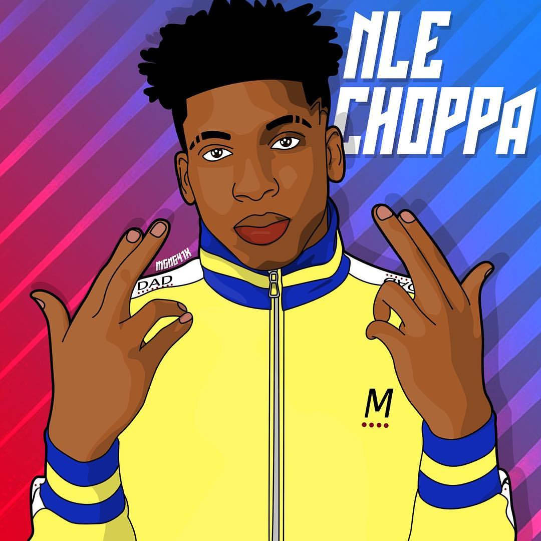 NLE Choppa, yellow jacket, vibrant gradient background, SD Desktop Wallpaper