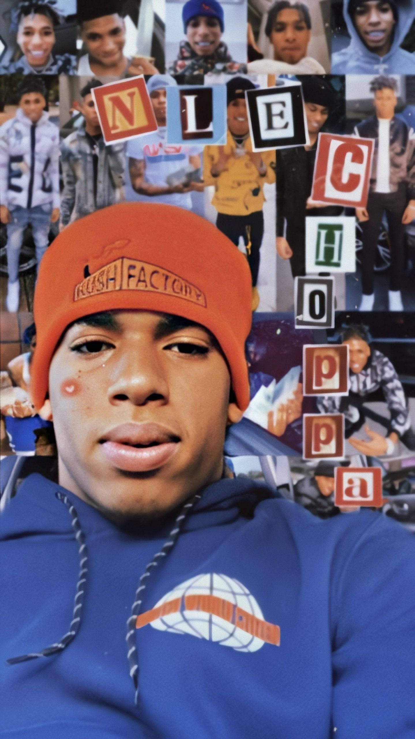 NLE Choppa, orange beanie, blue hoodie, 2K Phone Wallpaper
