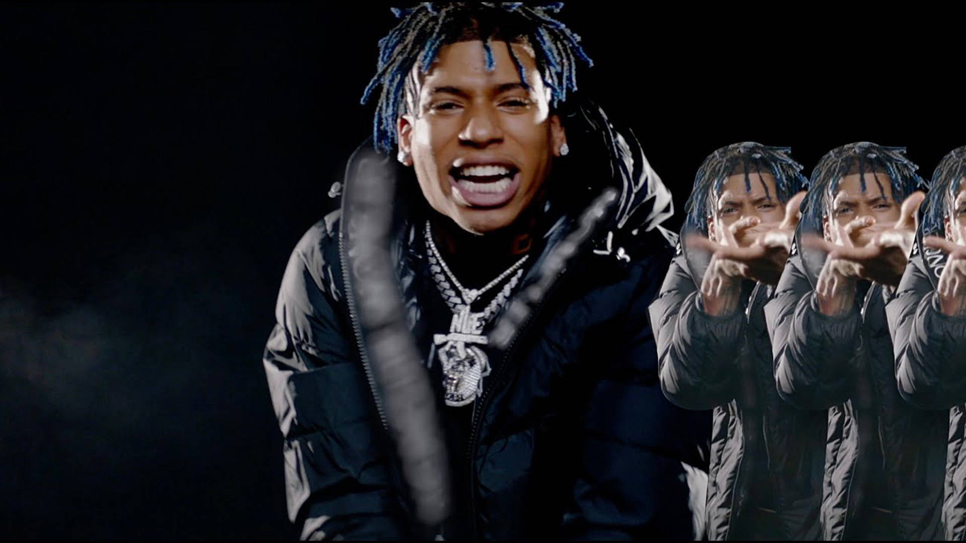 Nle Choppa, blue dreadlocks, black jacket, Full HD Desktop Wallpaper