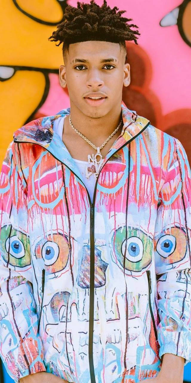 Nle Choppa, graffiti-style jacket, cartoon eyes, HD Phone Wallpaper