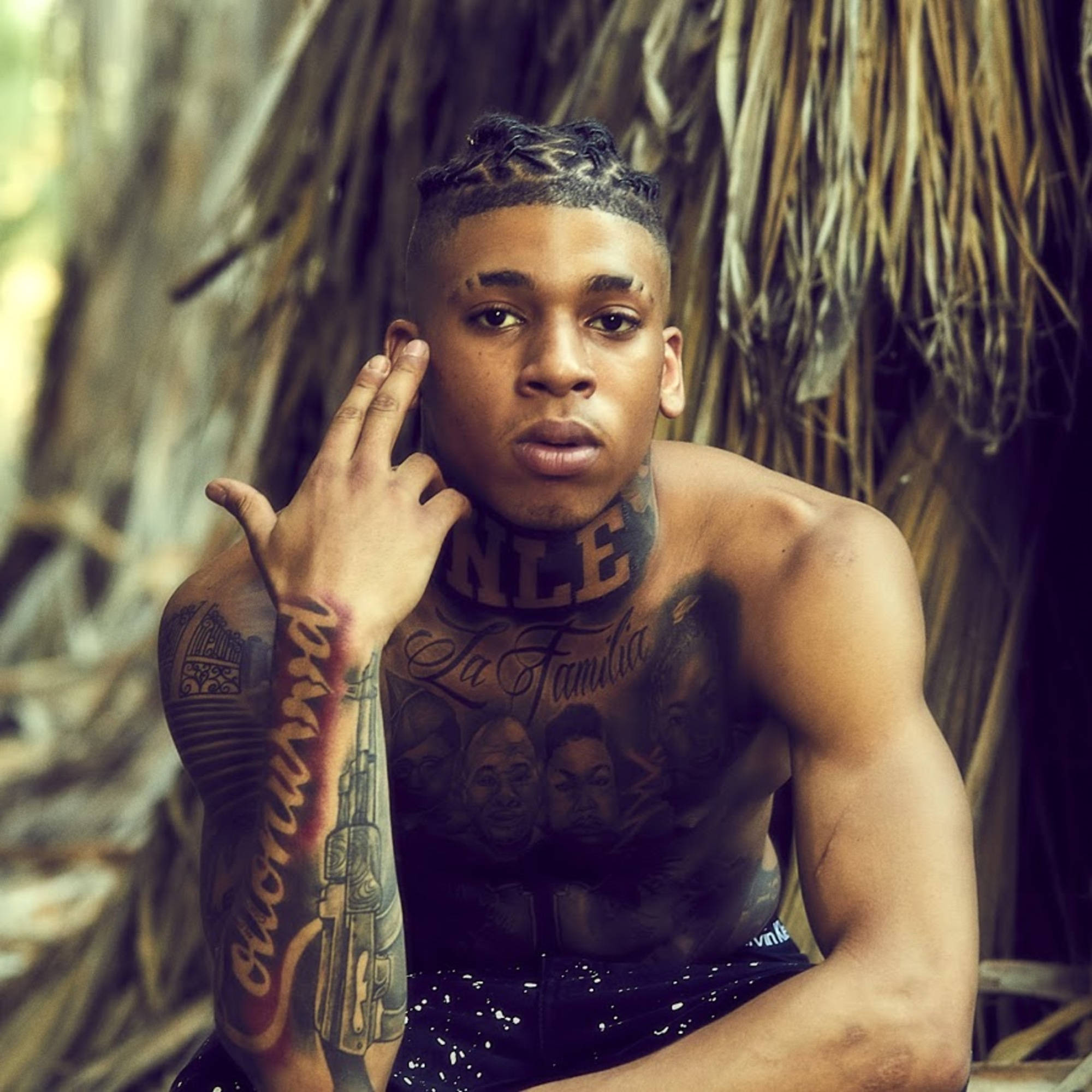 NLE Choppa, tattooed, braided hair, Full HD Desktop Wallpaper