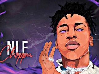 NLE Choppa, purple backdrop, glowing eyes, SD Desktop Wallpaper
