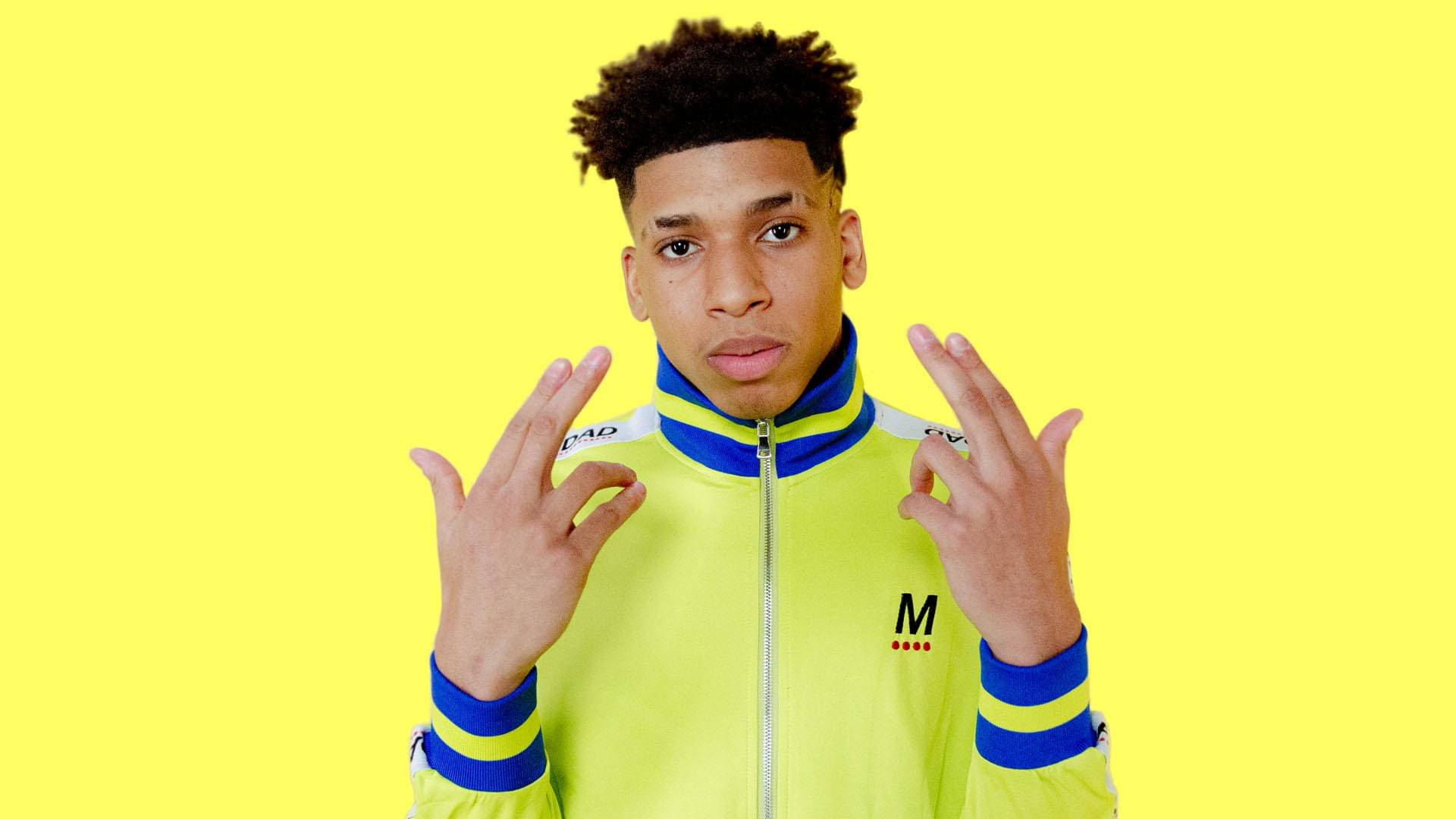 NLE Choppa, yellow jacket, solid yellow background, Full HD Desktop Wallpaper
