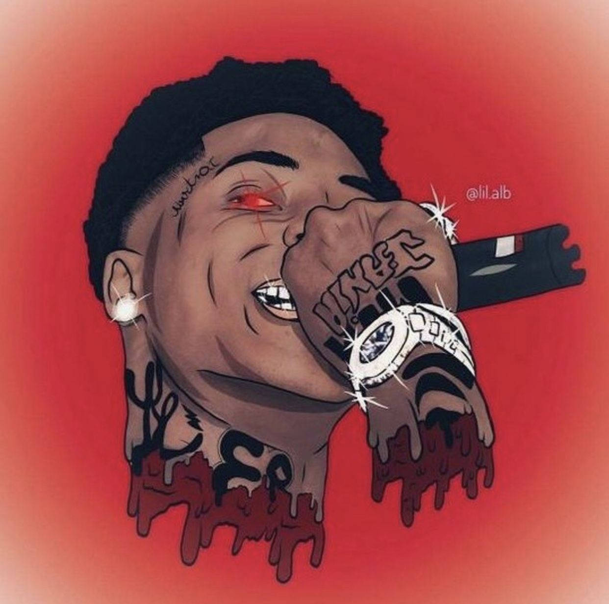 Nle Choppa, red eyes, tattoos, SD Desktop Wallpaper