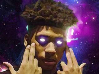 Nle Choppa, glowing eyes, cosmic background, SD Desktop Wallpaper