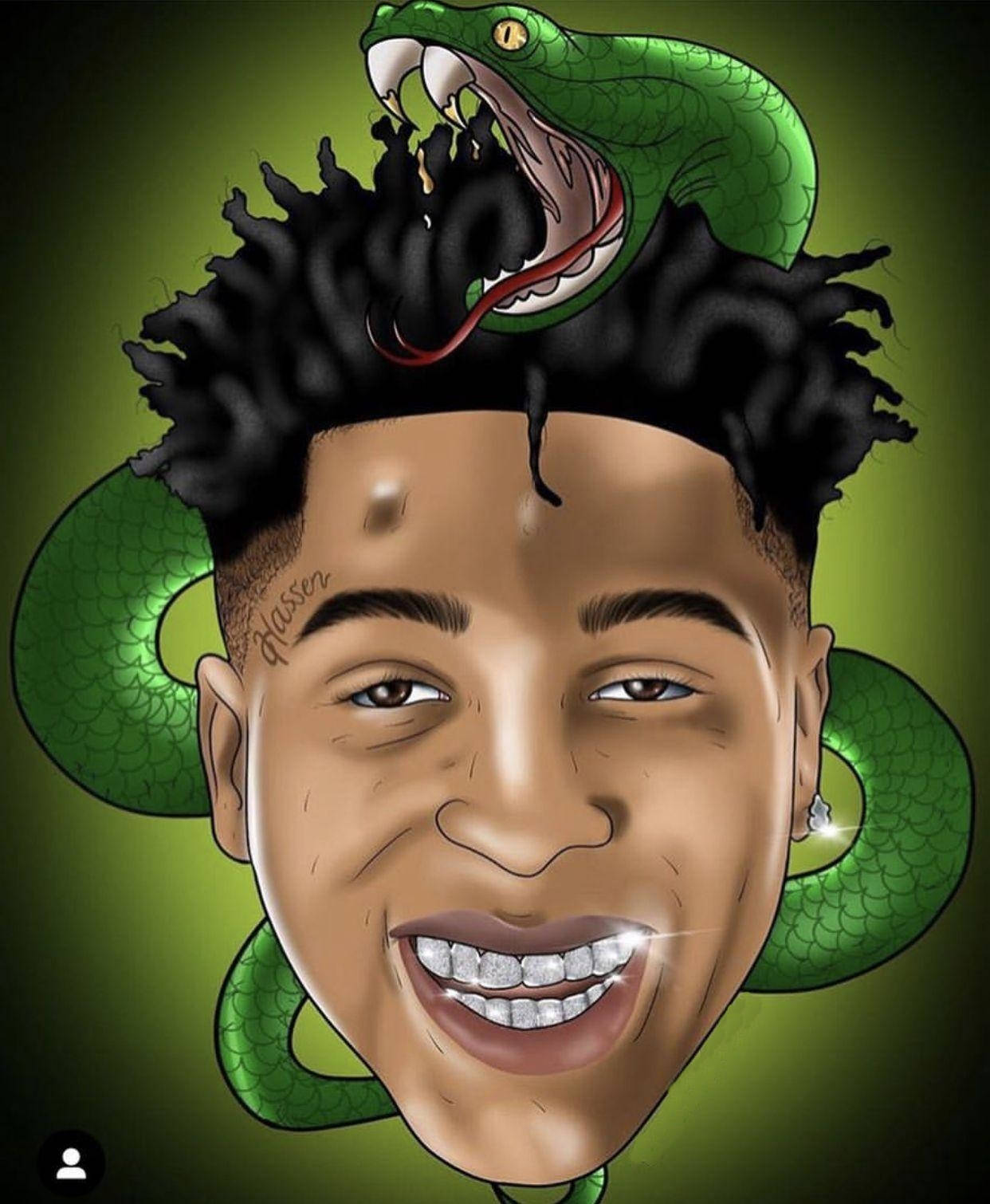 Nle Choppa, cartoon shot, green snake, HD Phone Wallpaper