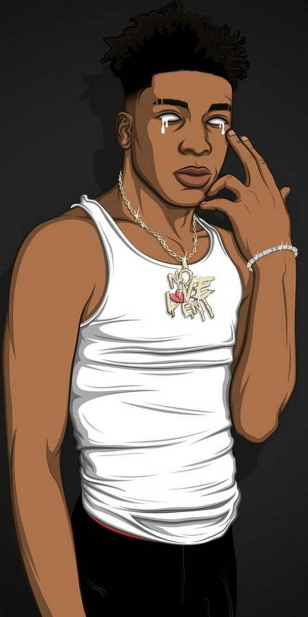 Nle Choppa, cartoon man, white tank top, Full HD Phone Wallpaper