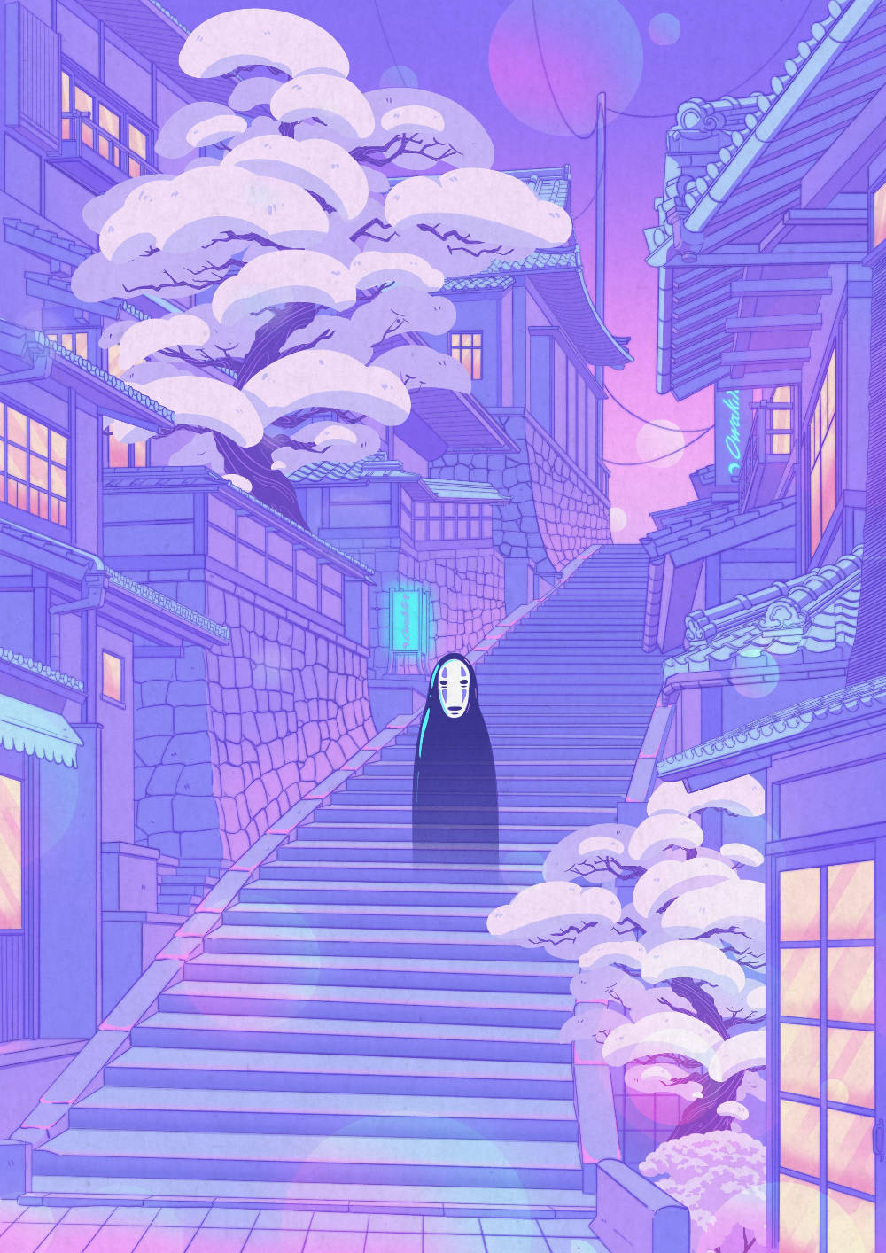 kawaii, purple, glowing purple staircase, HD Phone Wallpaper