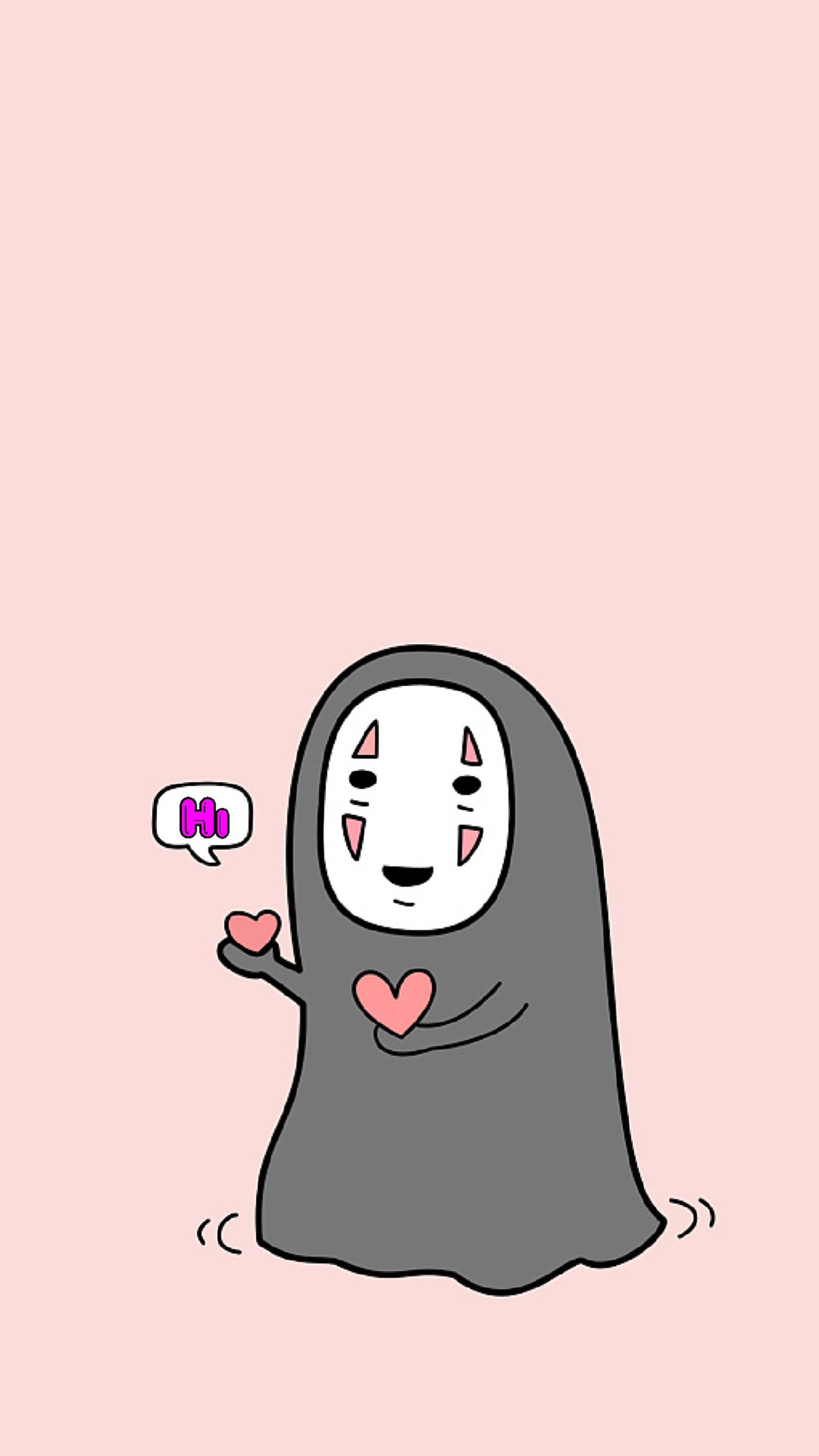 No-Face, pink hearts, soft pink background, 2K Phone Wallpaper