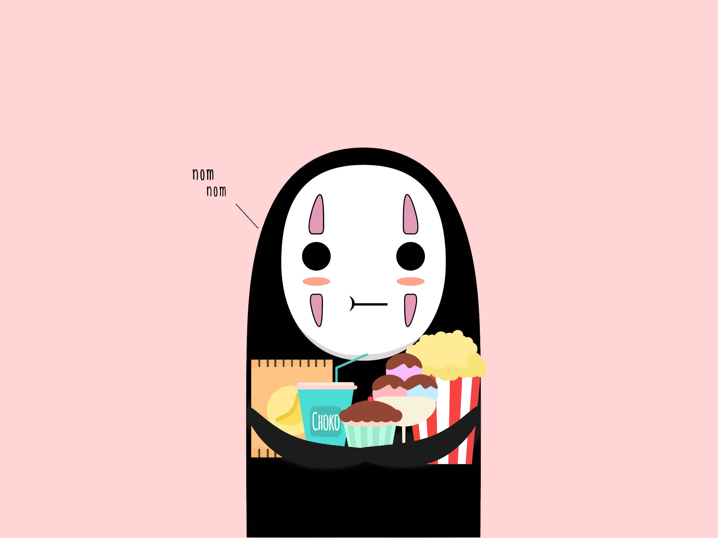 No-Face, popcorn cupcakes, soft pink background, Full HD Desktop Wallpaper