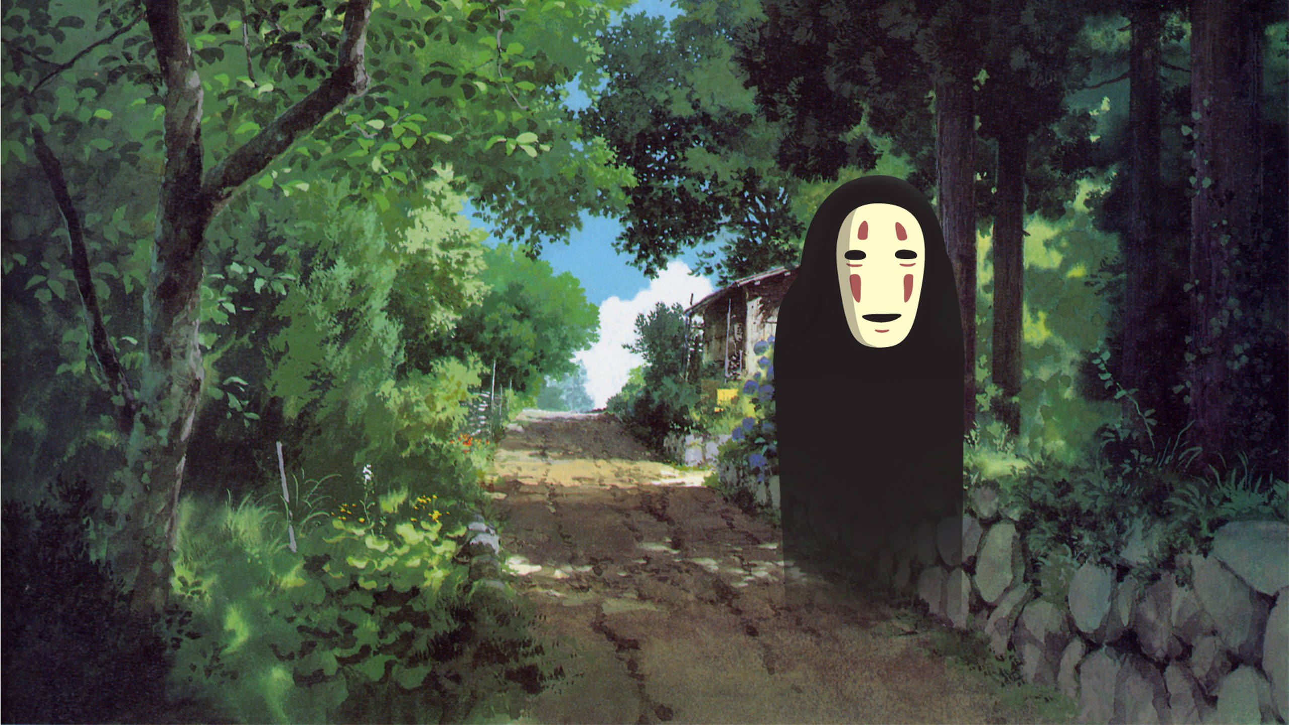 No-Face, black robe, stone wall, 2K Desktop Wallpaper