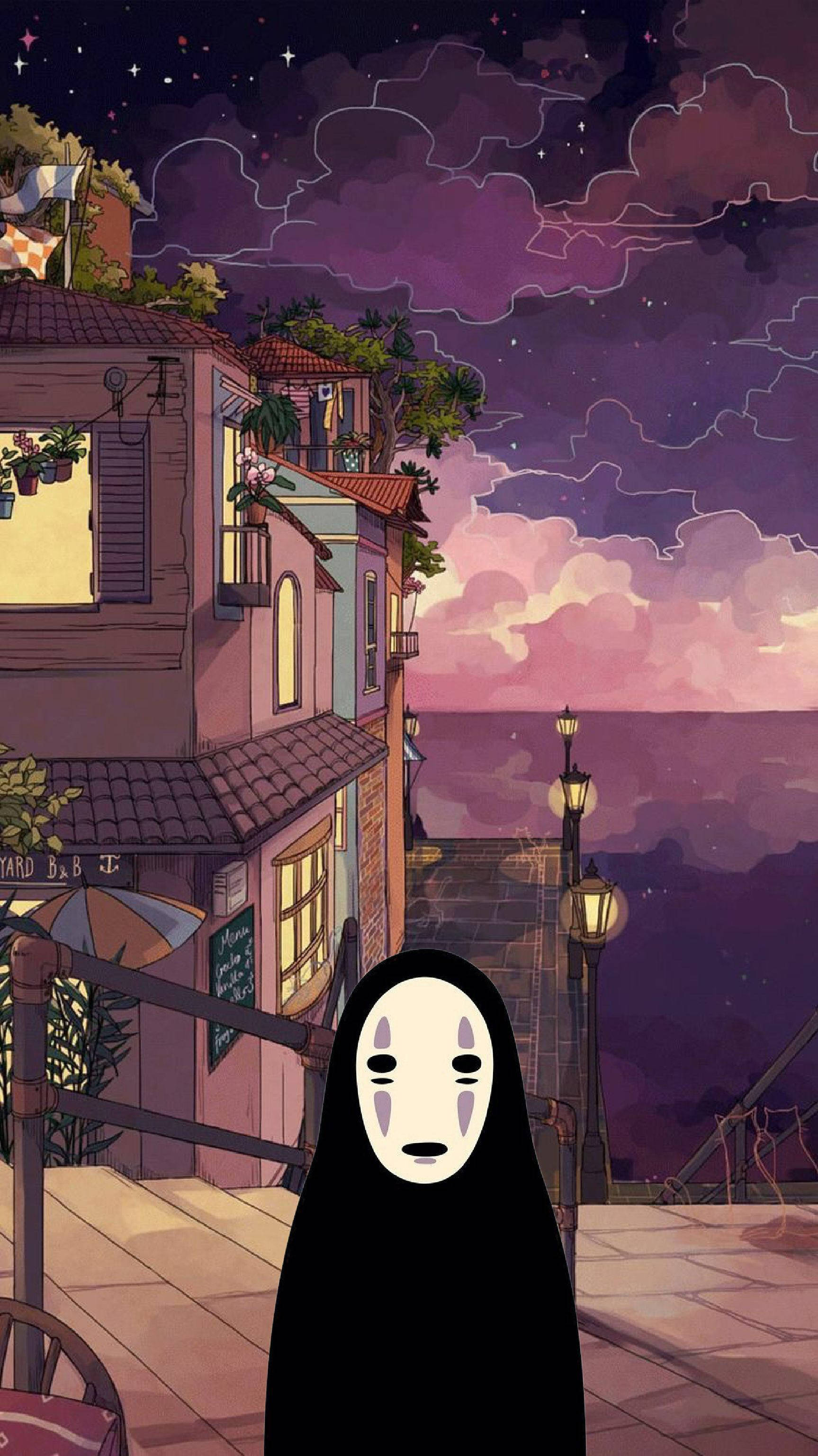No-Face, seaside promenade, twilight, 2K Phone Wallpaper