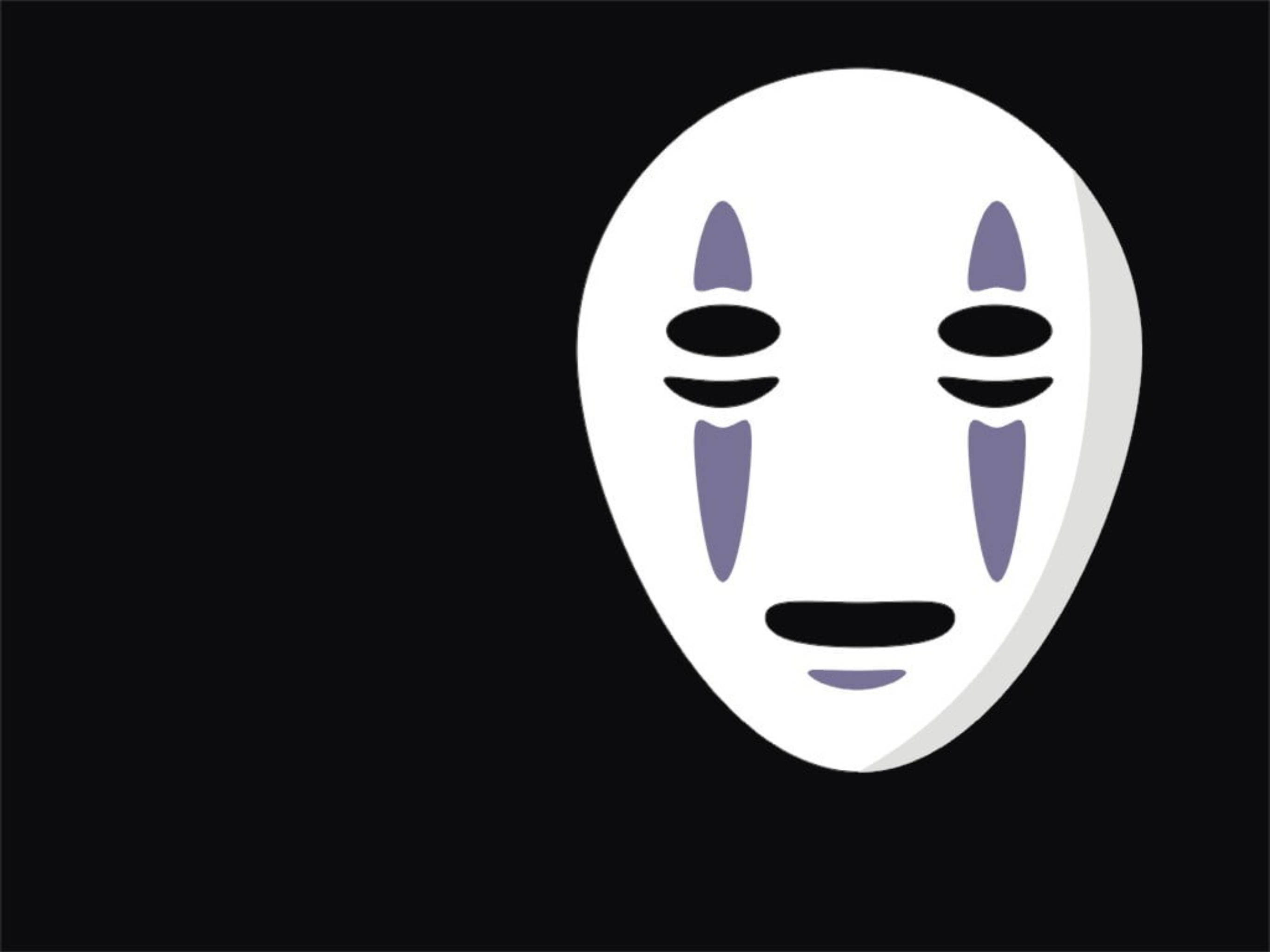 No-Face, white mask, purple tear-like markings, 2K Desktop Wallpaper