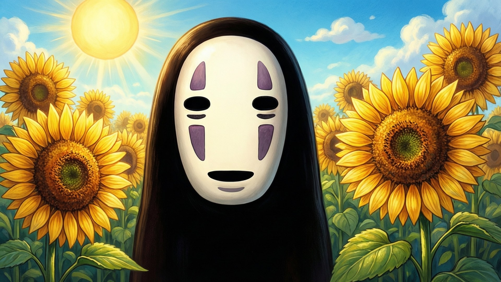 No face, sunflower field, bright sun, Full HD Desktop Wallpaper