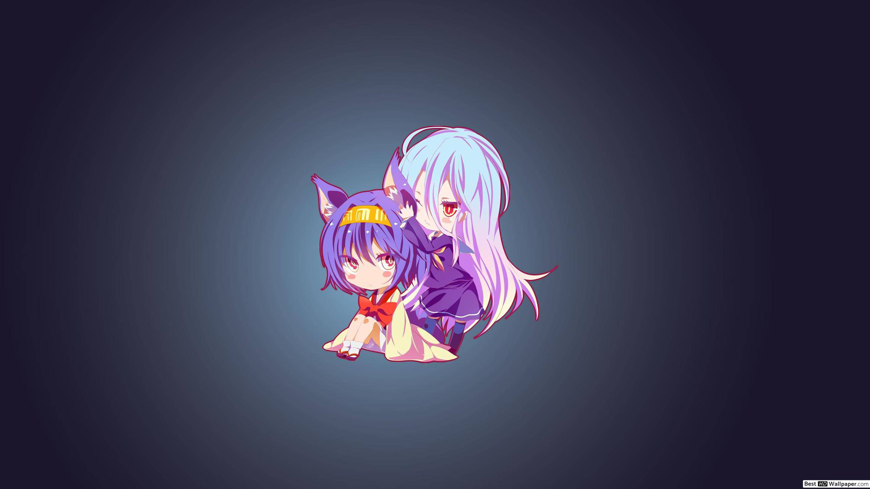 No Game No Life, chibi duo, cat ears, 2K Desktop Wallpaper