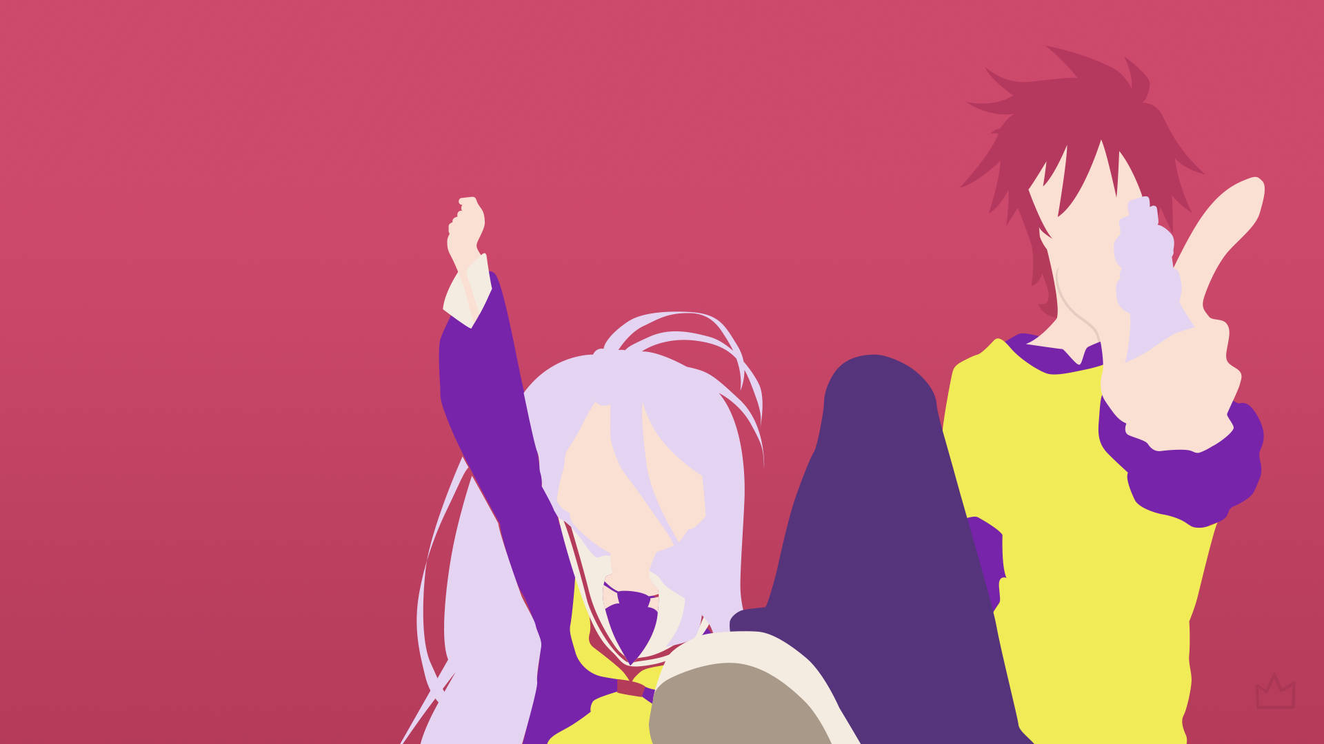 No Game No Life, purple and yellow outfits, solid pink background, Full HD Desktop Wallpaper