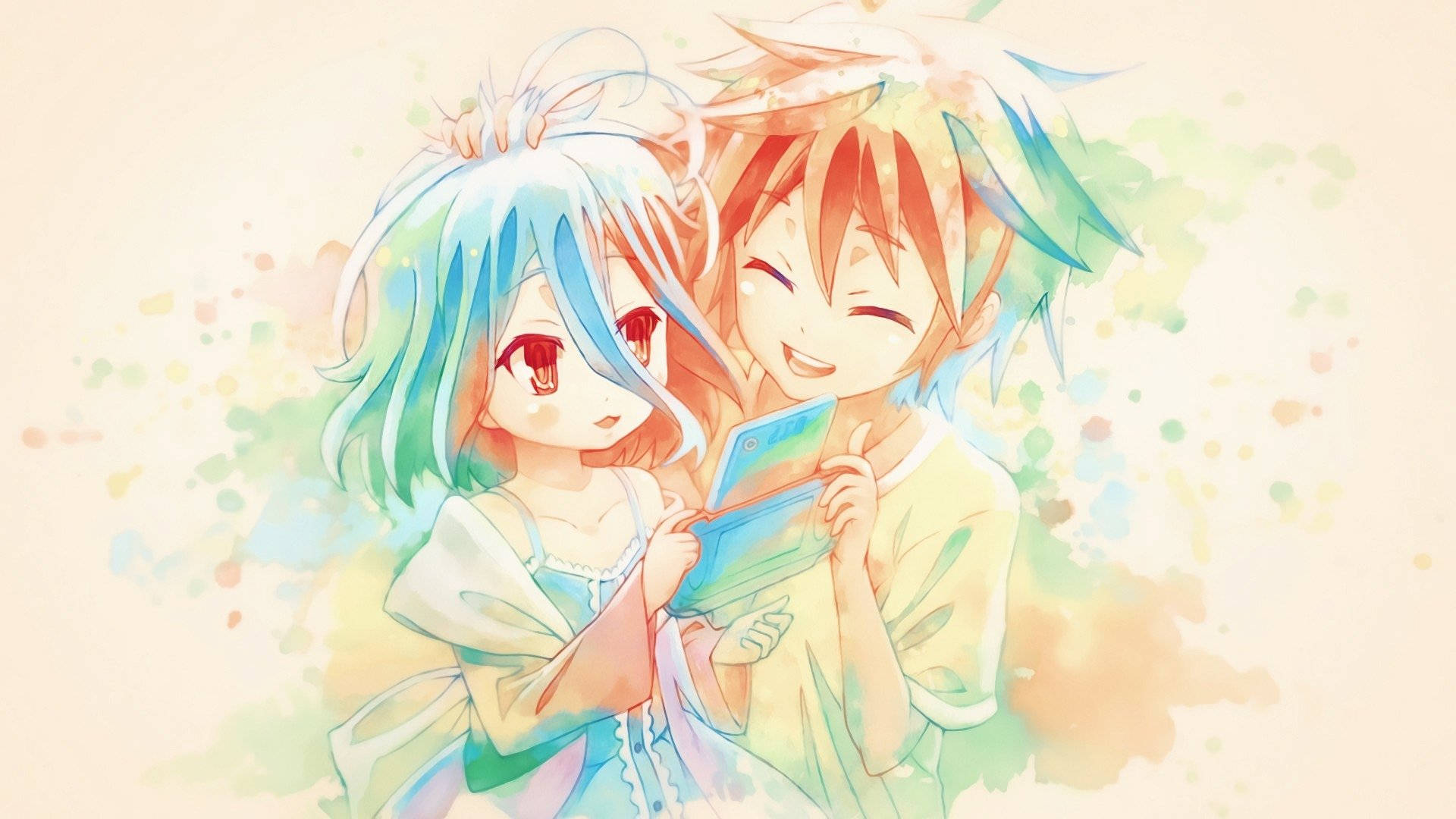 No Game No Life, ending scene, colorful hair, Full HD Desktop Wallpaper