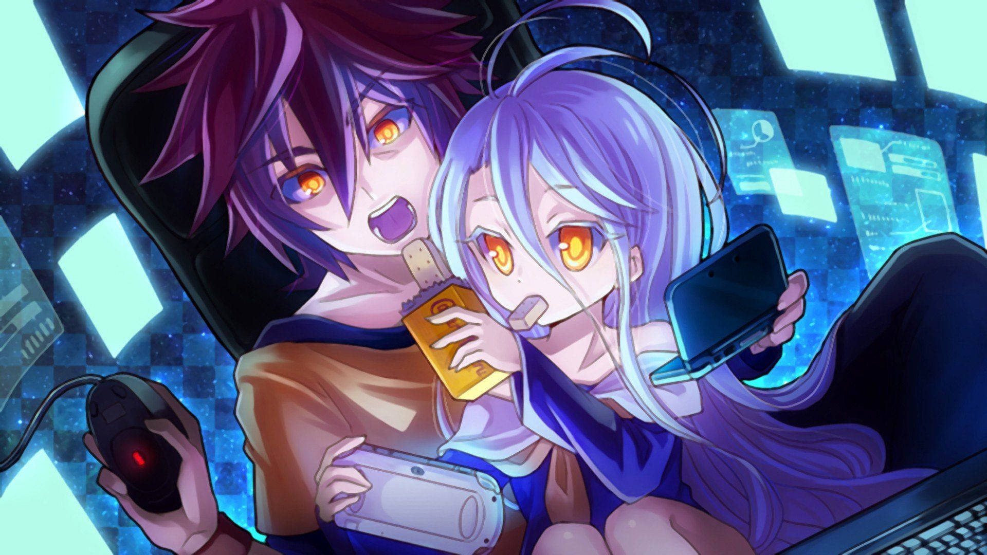 No Game No Life, neon-lit digital cockpit, glowing orange eyes, Full HD Desktop Wallpaper