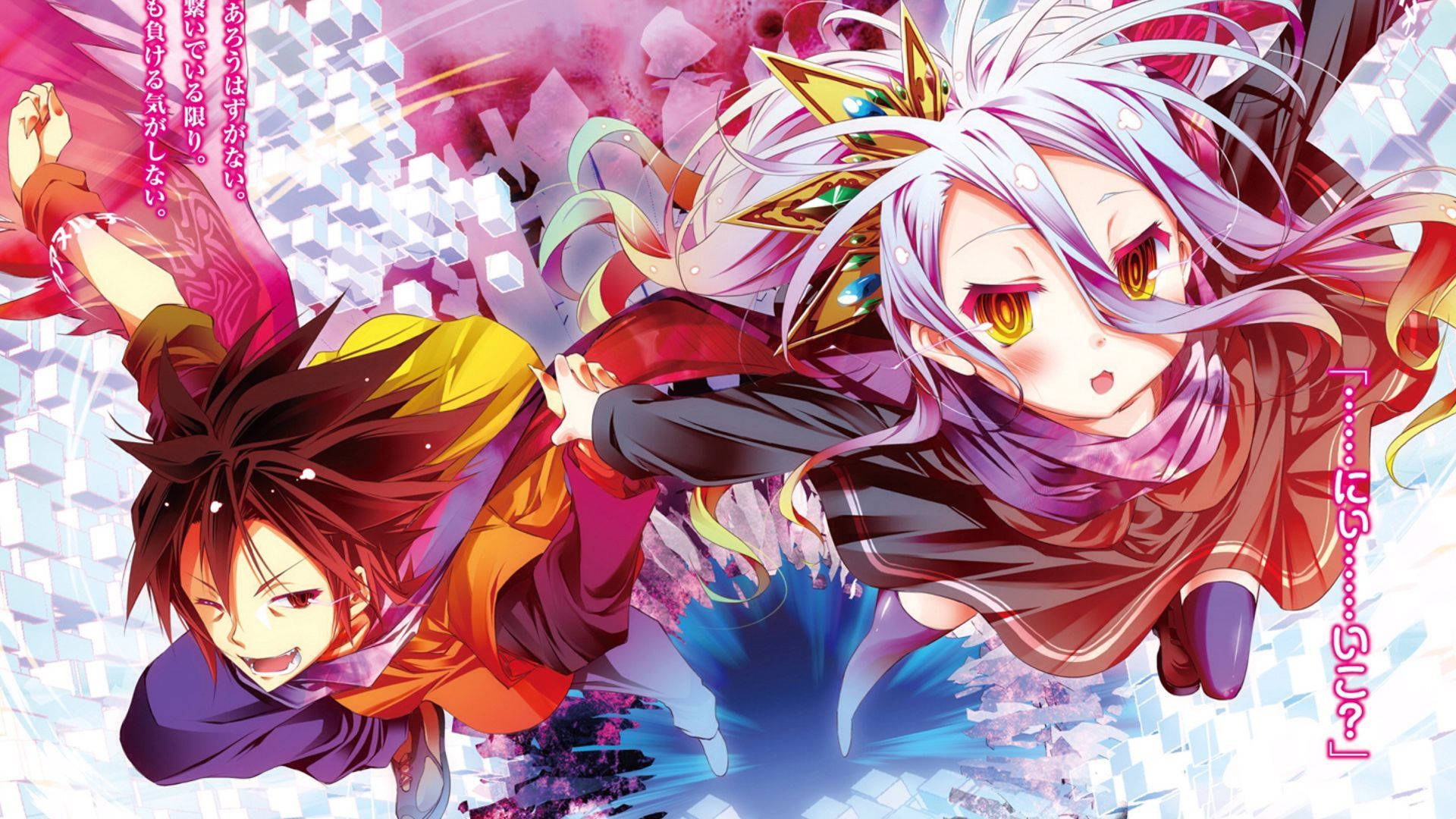 No Game No Life, pink and blue energy bursts, shattered crystal shards, Full HD Desktop Wallpaper