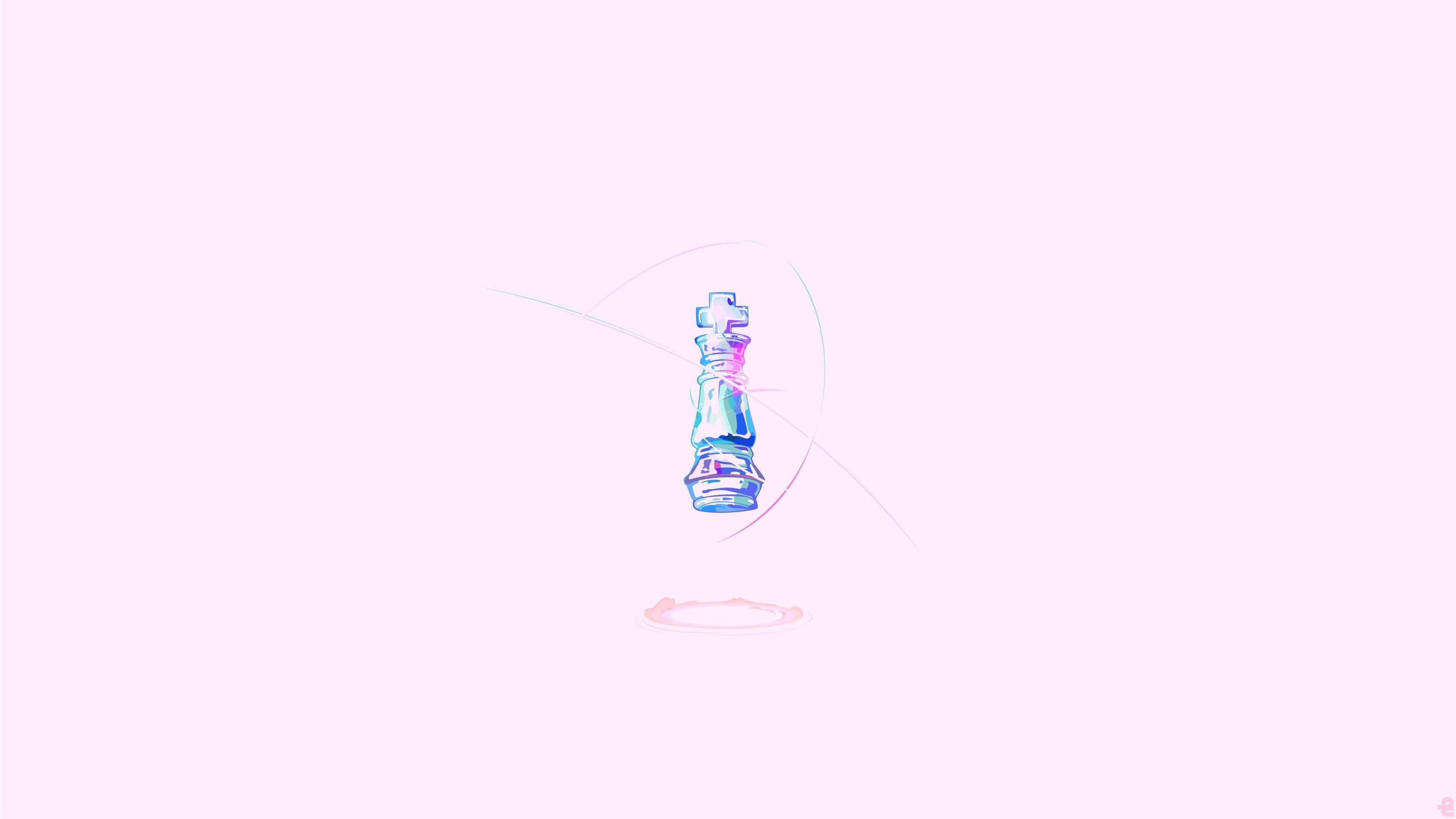 chess king piece, blue and pink neon hues, soft pink background, 4K Desktop Wallpaper