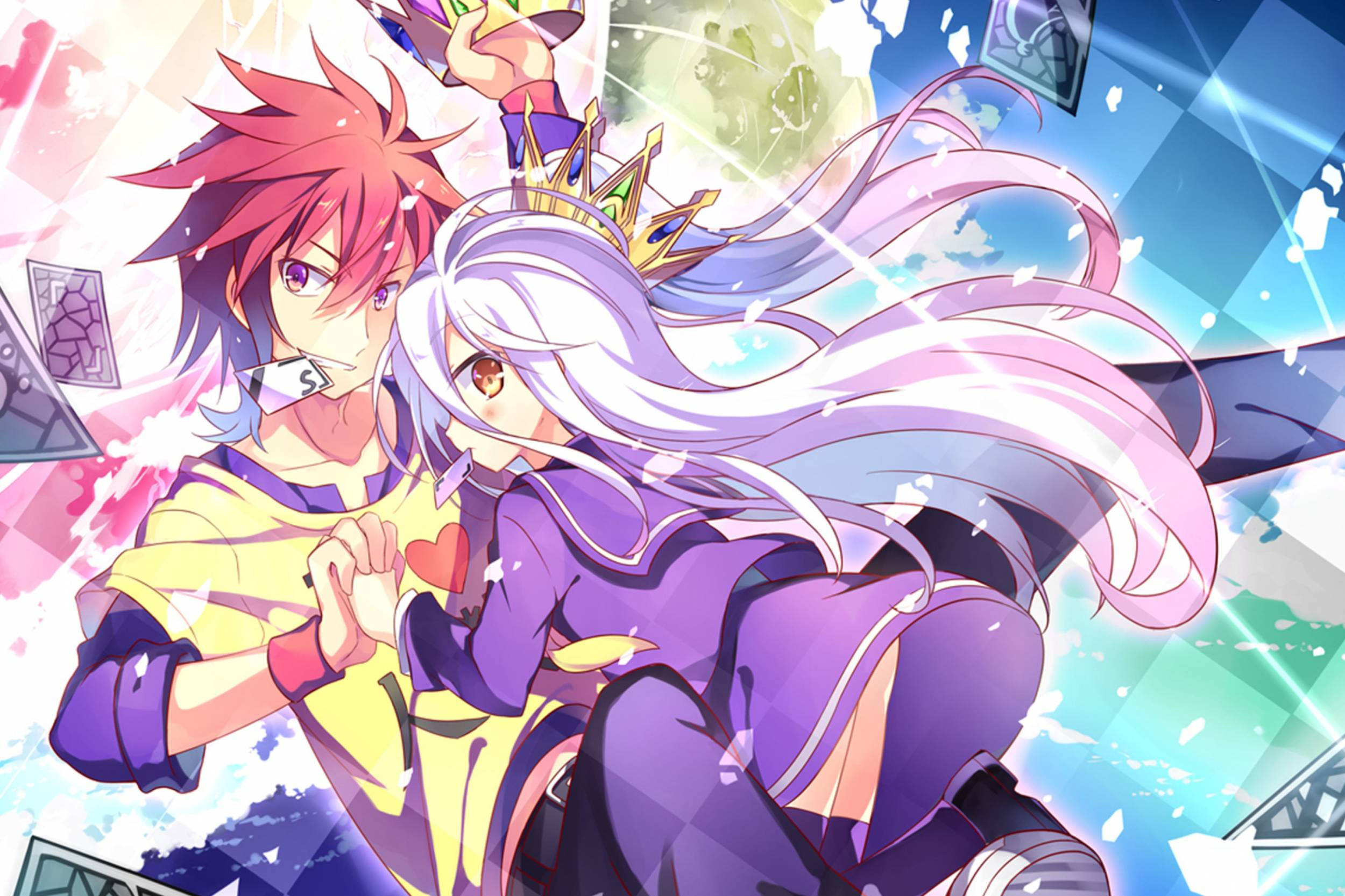 No Game No Life, anime characters, vibrant hair, Full HD Desktop Wallpaper