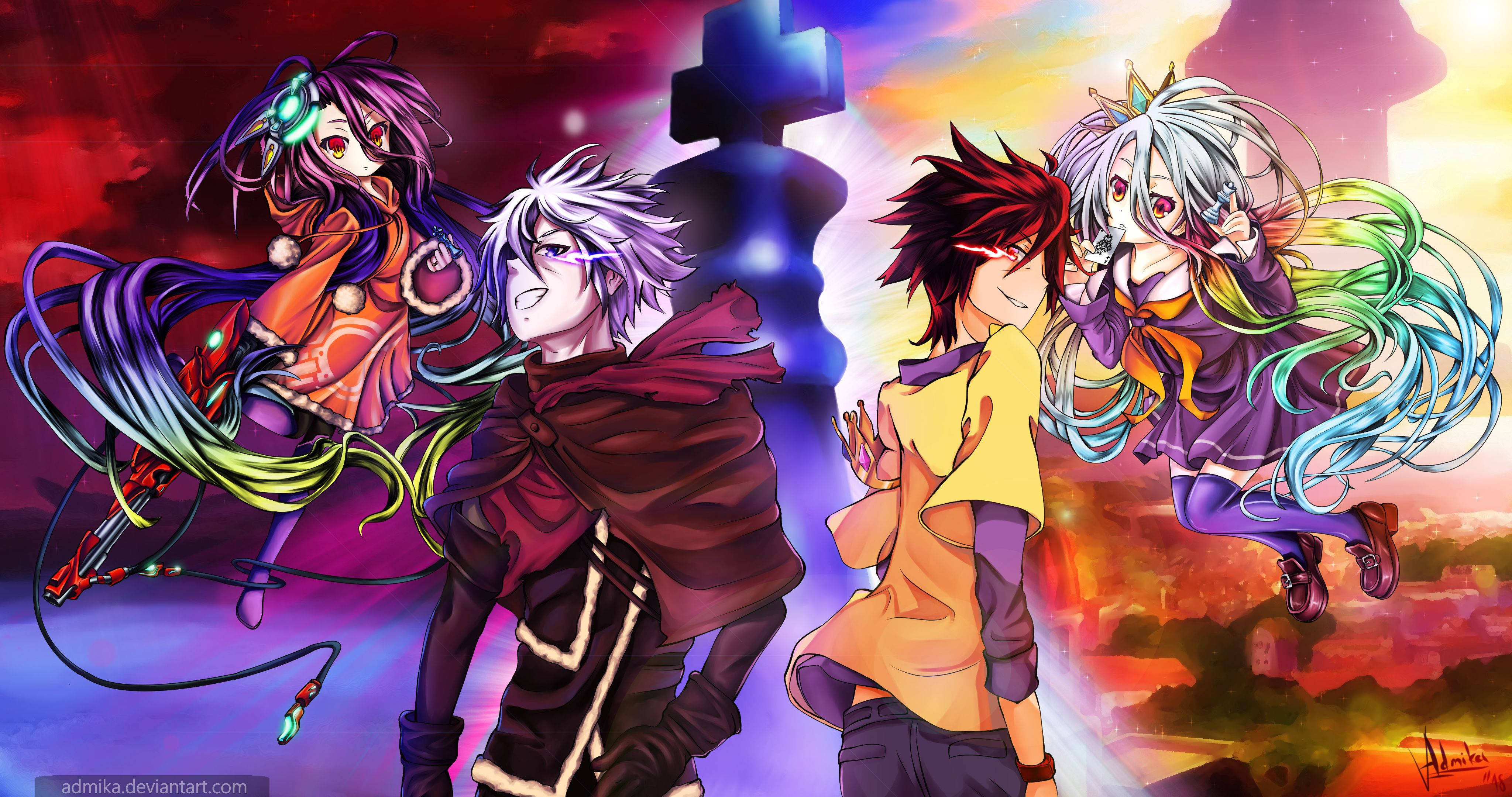 No Game No Life, chess piece, fiery sunset sky, 4K Desktop Wallpaper