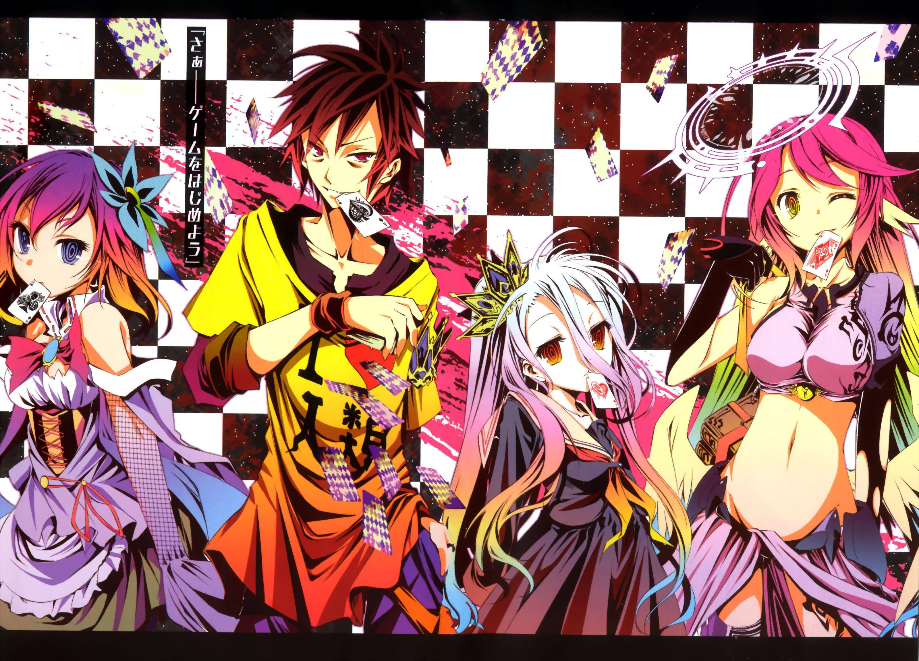 No Game No Life, anime gaming, checkered background, 2K Desktop Wallpaper